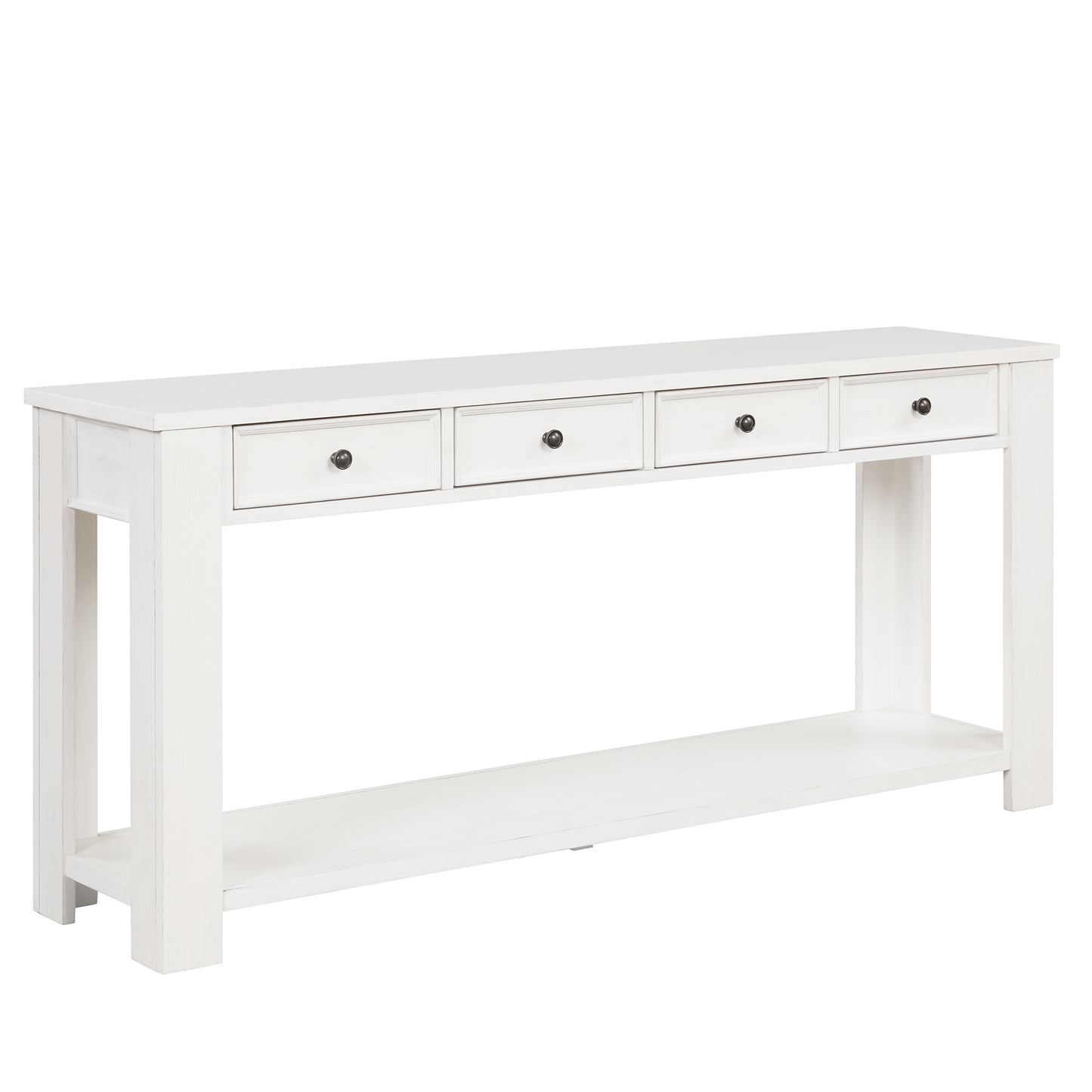 63" Pine Wood Console Table with 4 Drawers and 1 Bottom Shelf for Entryway Hallway Easy Assembly 63 inch Long Sofa Table (Antique White)