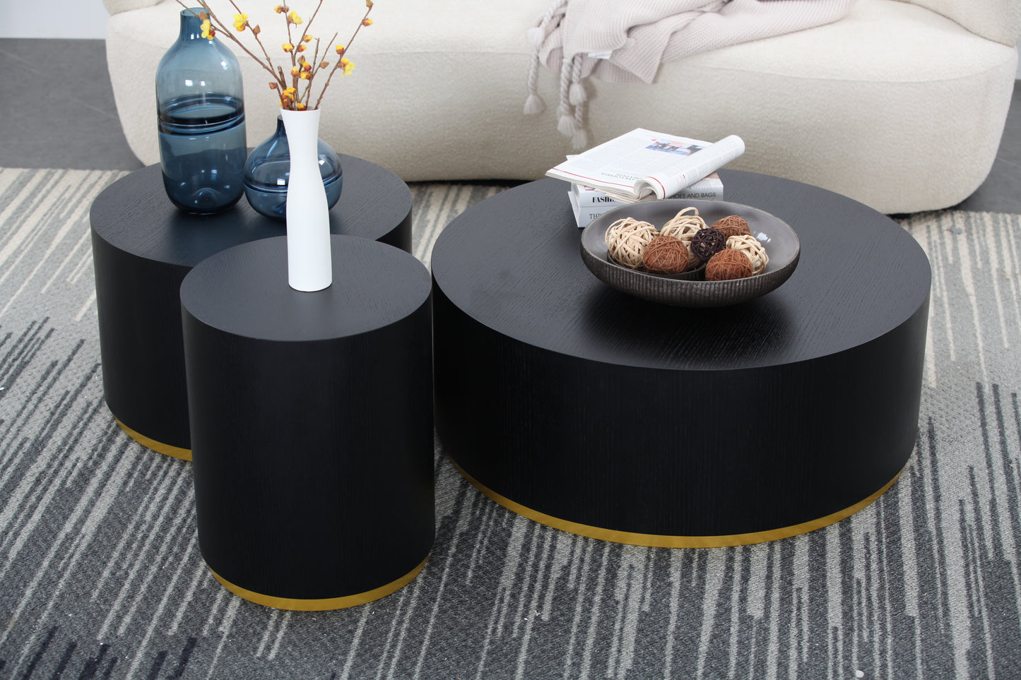 （缺货）Set of 3 Round Coffee Table side Table End Table for Living Room Fully Assembled