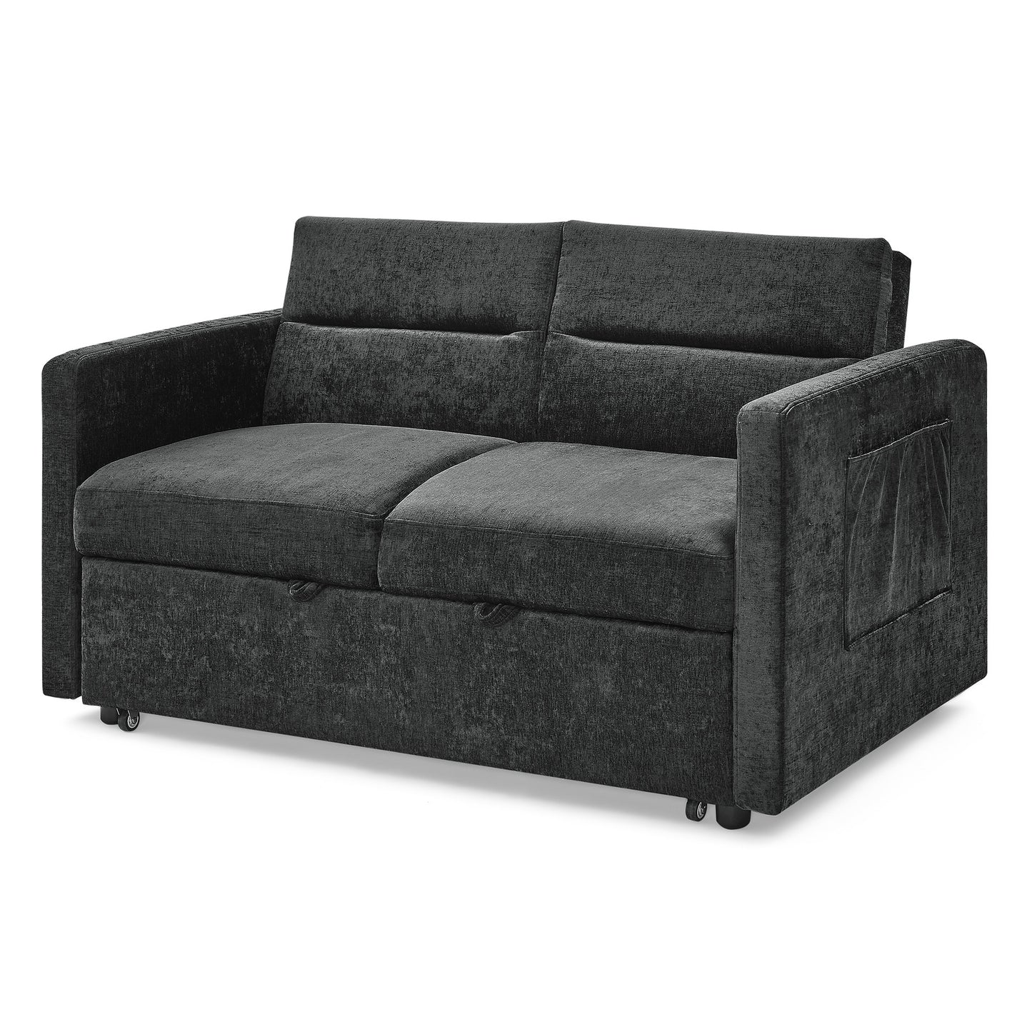 Loveseats Sofa Bed with Pull-out Bed,Adjsutable Back and Two Arm Pocket,Black (54.5"x33"x31.5")