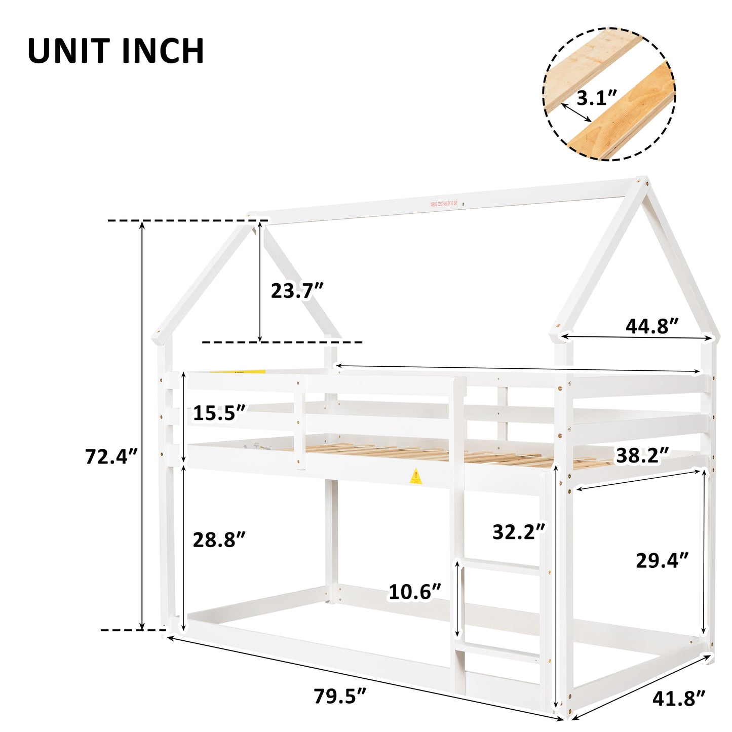 Twin over Twin Loft Bed with Roof Design, Safety Guardrail, Ladder, White