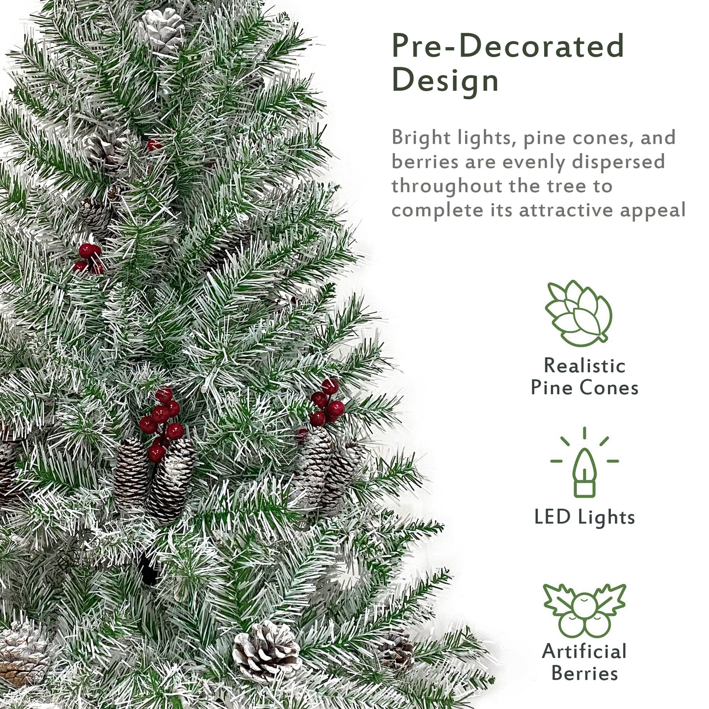 Pre-lit Xmas Tree Artificial Christmas 4-Piece Set,Garland, Wreath and Set of 2 Entrance Trees X-mas