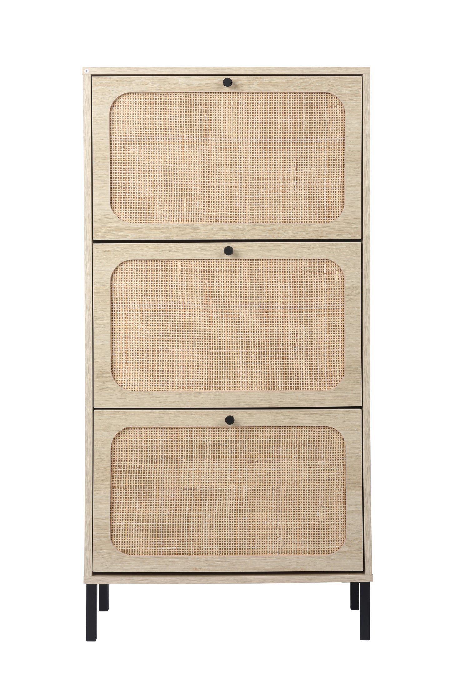 Natural Rattan 3 Door Shoe Rack, Freestanding Modern Shoe Storage Cabinet, for Entryway