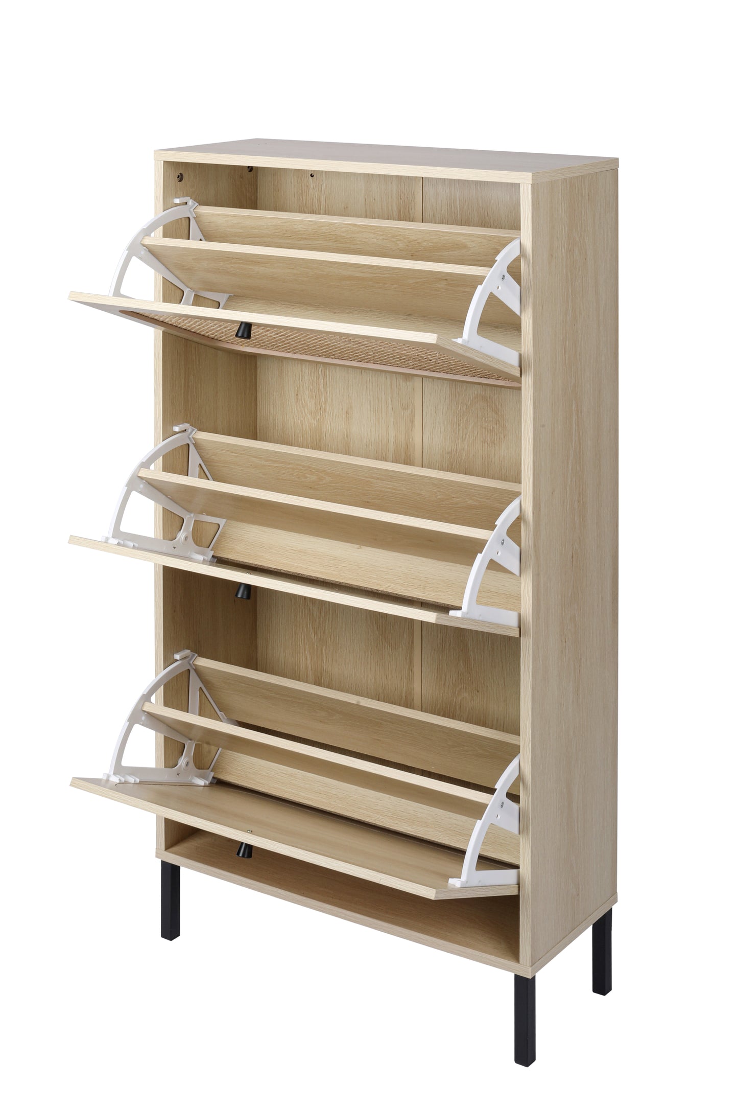 Natural Rattan 3 Door Shoe Rack, Freestanding Modern Shoe Storage Cabinet, for Entryway