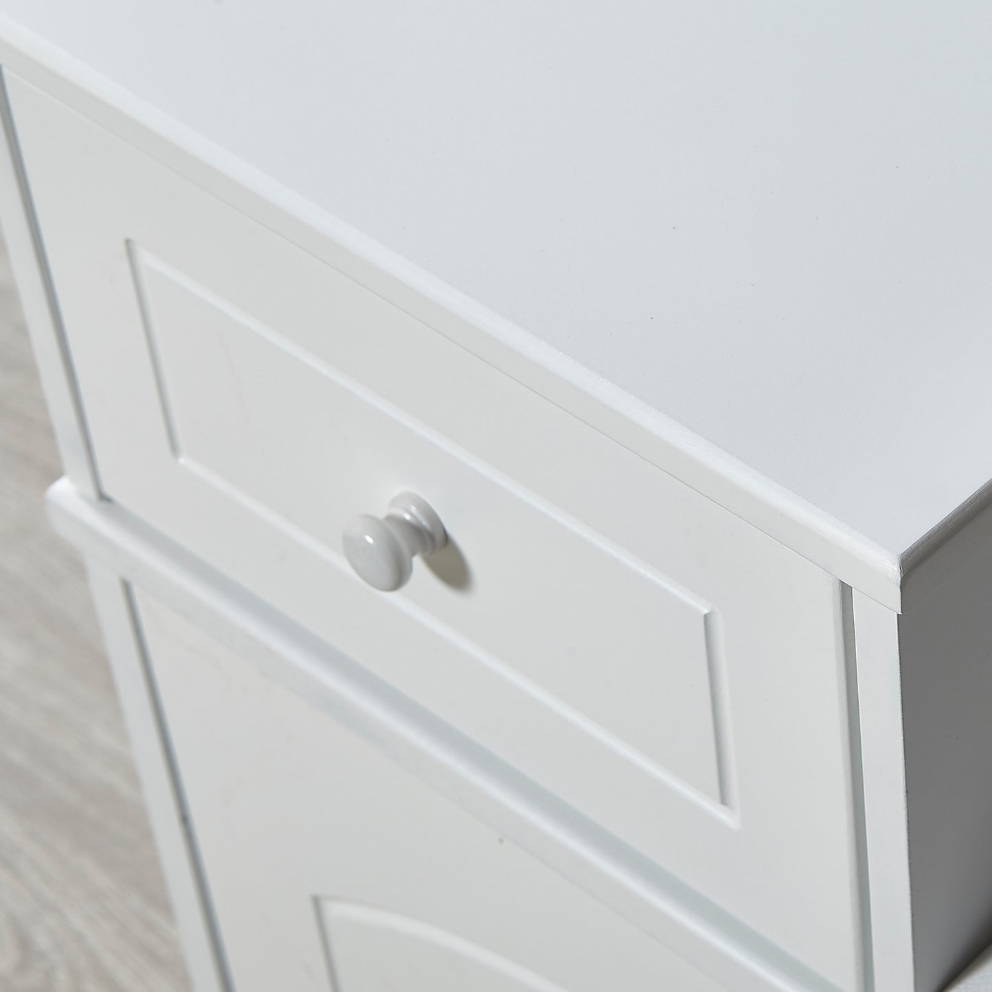 White Shoe Storage Bench Cabinet with Fireproof PU Cushion, Double Doors and Movable Drawer Wood for Door Entrance