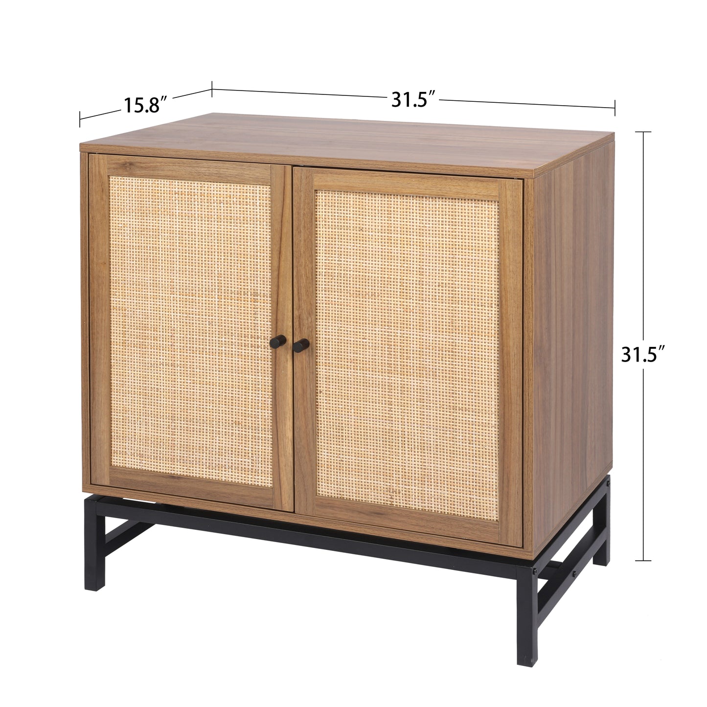 Set of 2, Natural rattan, 2 door cabinet, with 1 Adjustable Inner Shelves, rattan, Accent Storage Cabinet