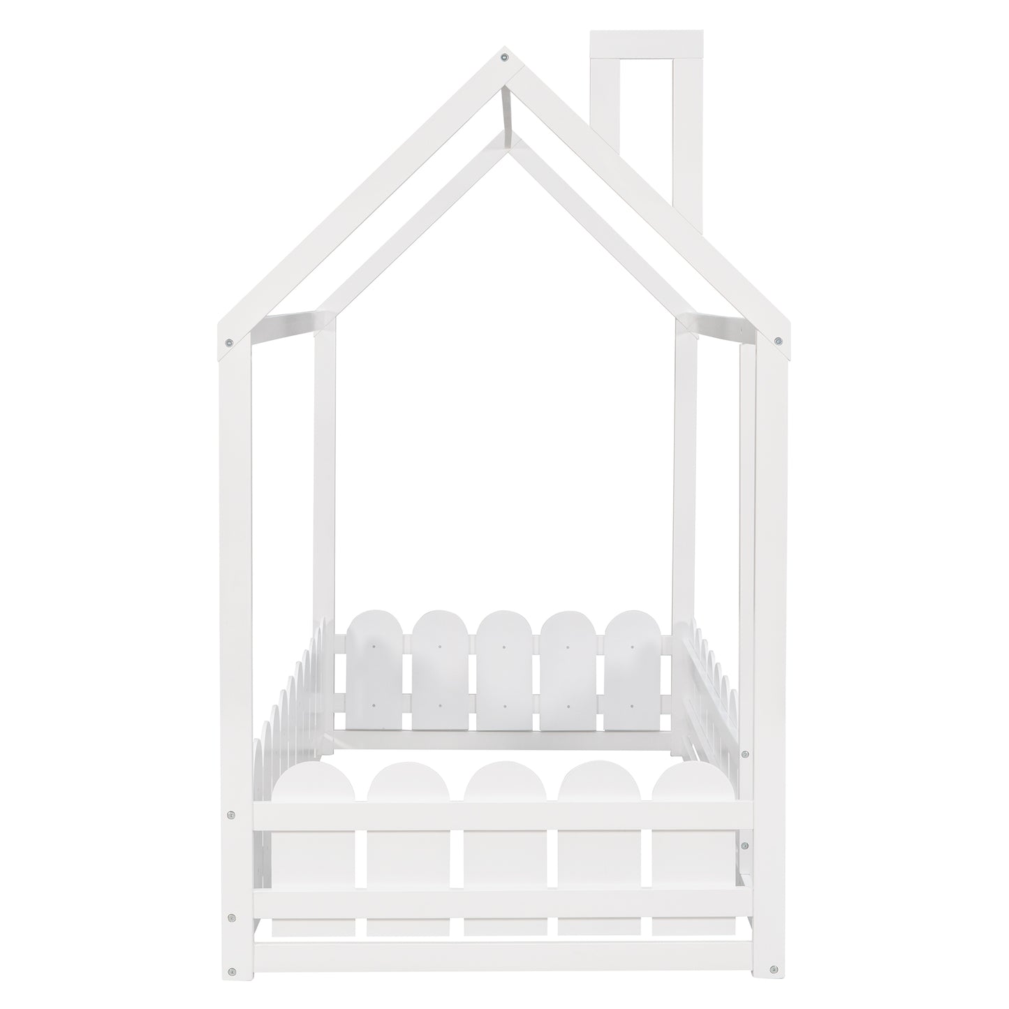 {Slats are not included}Twin Size Wood Bed House Bed Frame with Fence,for Kids,Teens, Girls,Boys {White}