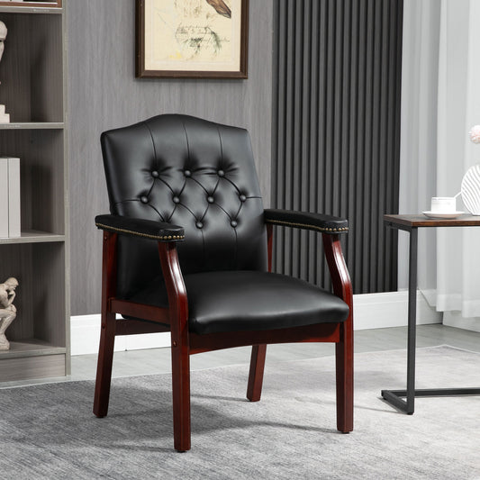 Leather Reception Guest Chairs W/Padded Seat and Arms Ergonomic Mid-Back Office Executive Side Chair for Meeting Waiting Room Conference Office Guest Chairs,Black