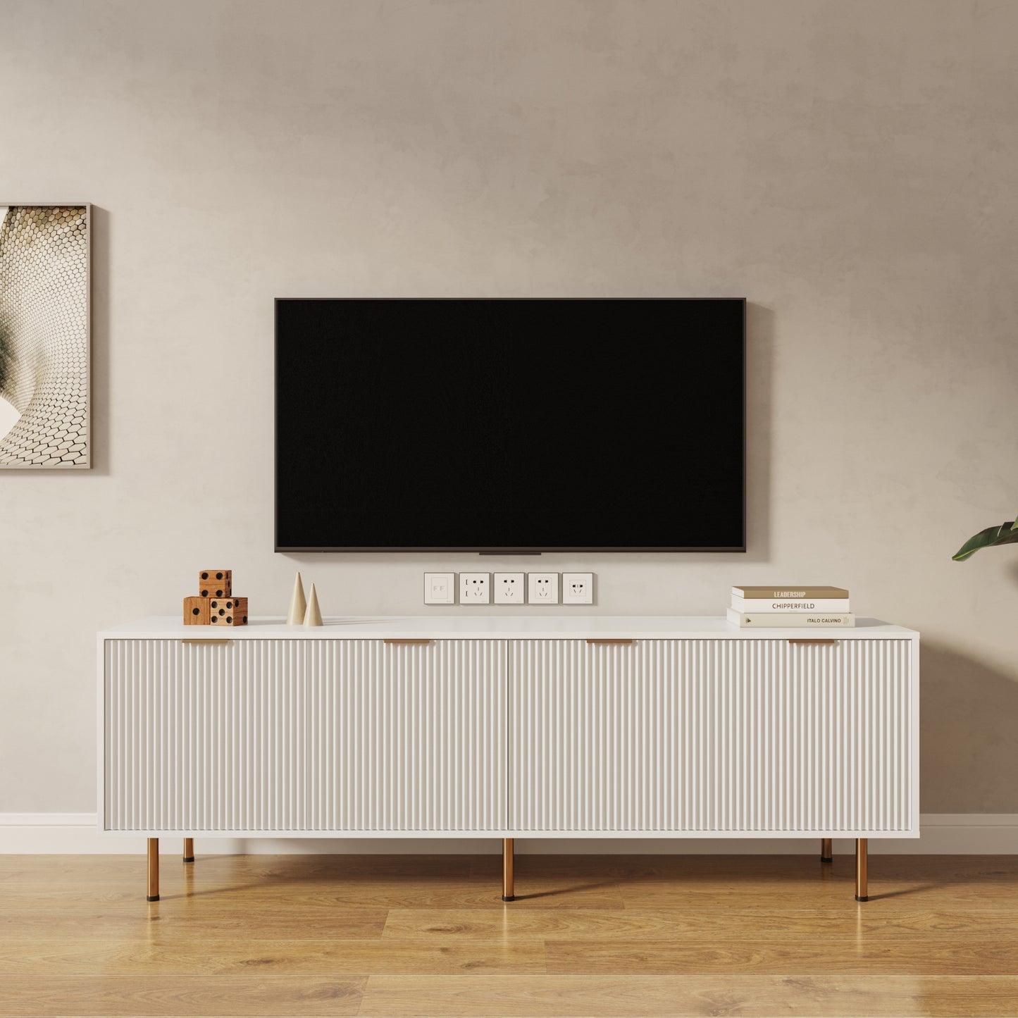 （缺货）Modern warm white TV cabinet for 80 inch TV Stands, for Living Room Bedroom