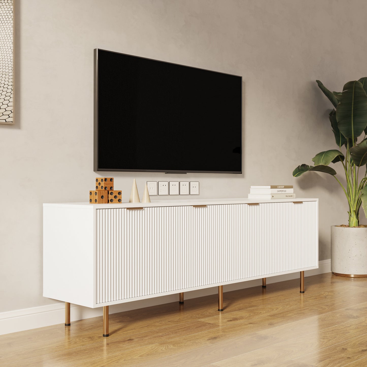 （缺货）Modern warm white TV cabinet for 80 inch TV Stands, for Living Room Bedroom