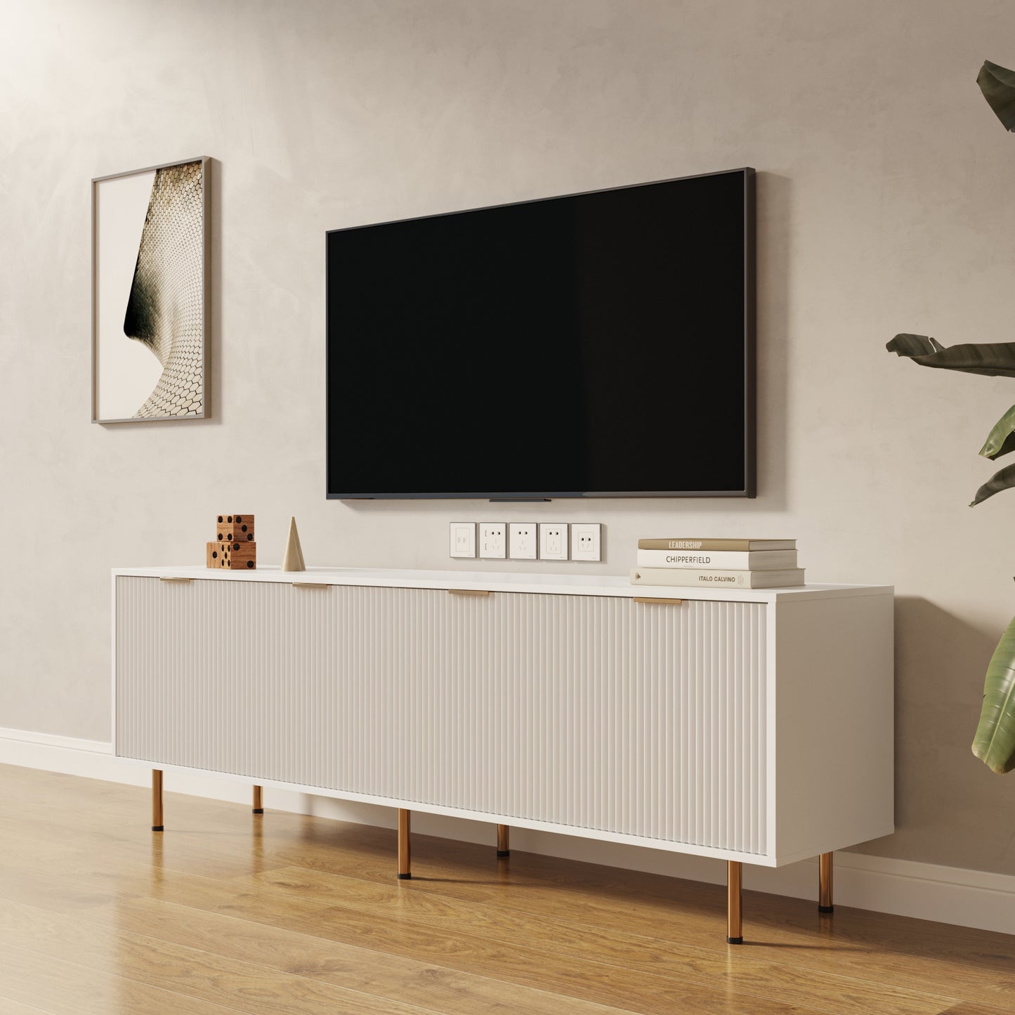 （缺货）Modern warm white TV cabinet for 80 inch TV Stands, for Living Room Bedroom