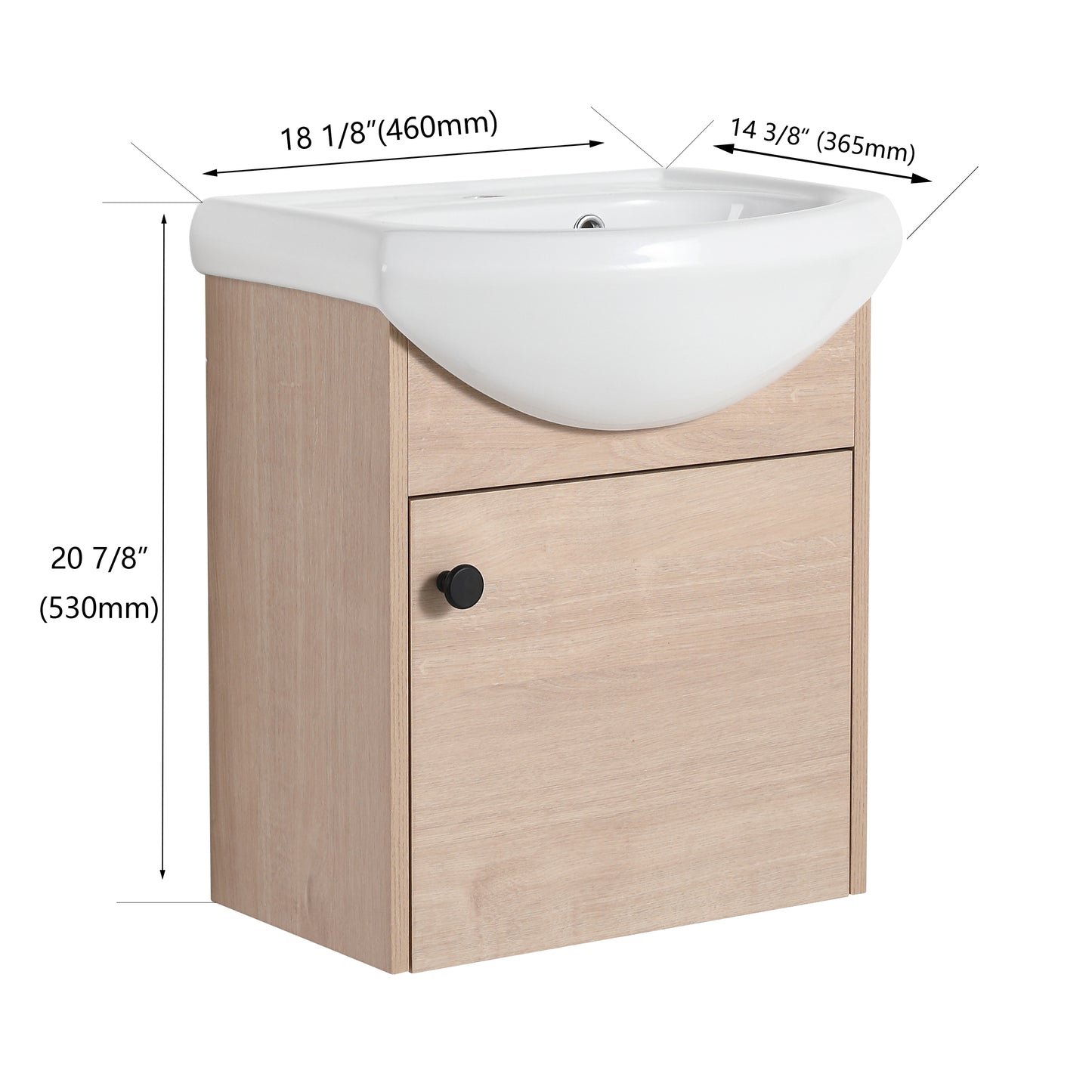 Small Size 18 Inch Bathroom Vanity With Ceramic Sink,Wall Mounting Design(KD-PACKING)-G-BVB02318PLO