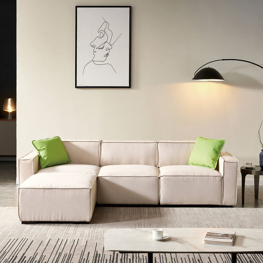 （最后1个库存）Modular Sofa L Shape with Convertible Ottoman Chaise(Beige)