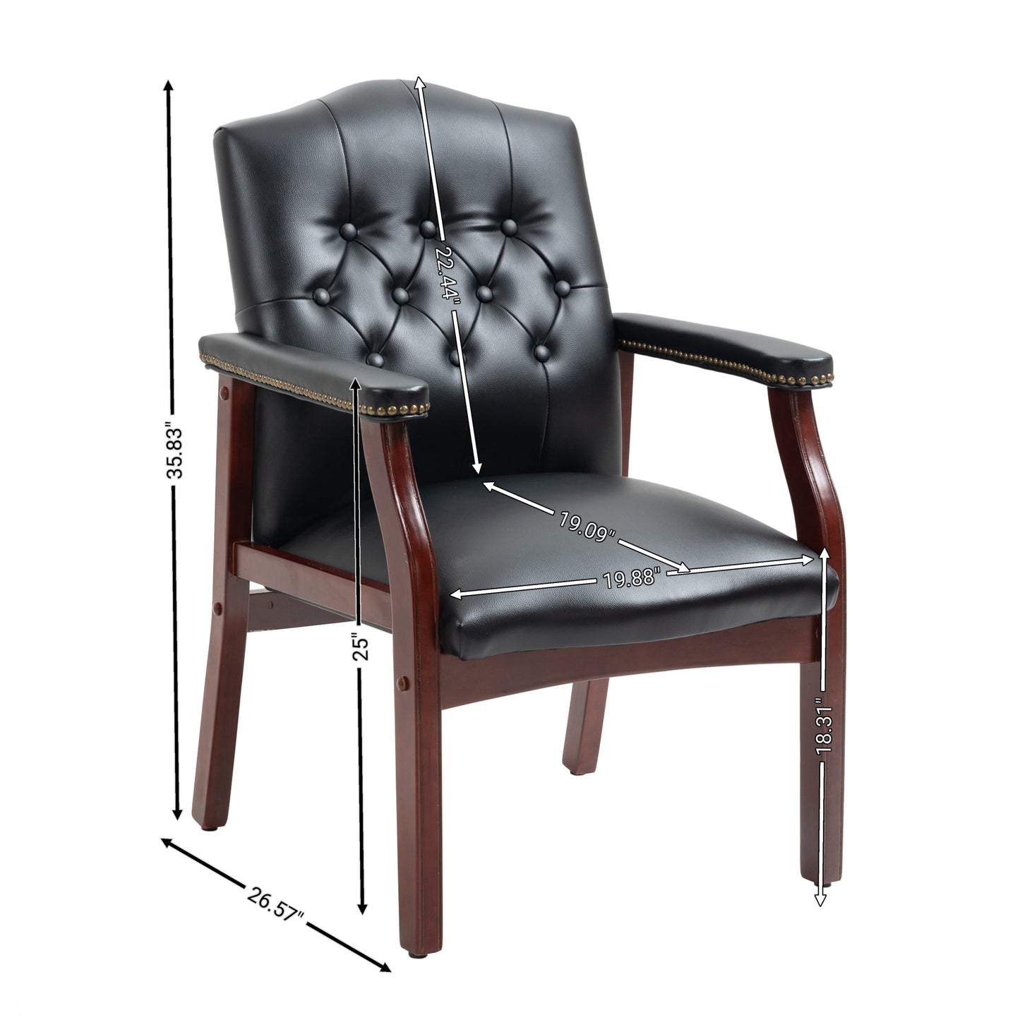 Leather Reception Guest Chairs W/Padded Seat and Arms Ergonomic Mid-Back Office Executive Side Chair for Meeting Waiting Room Conference Office Guest Chairs,Black