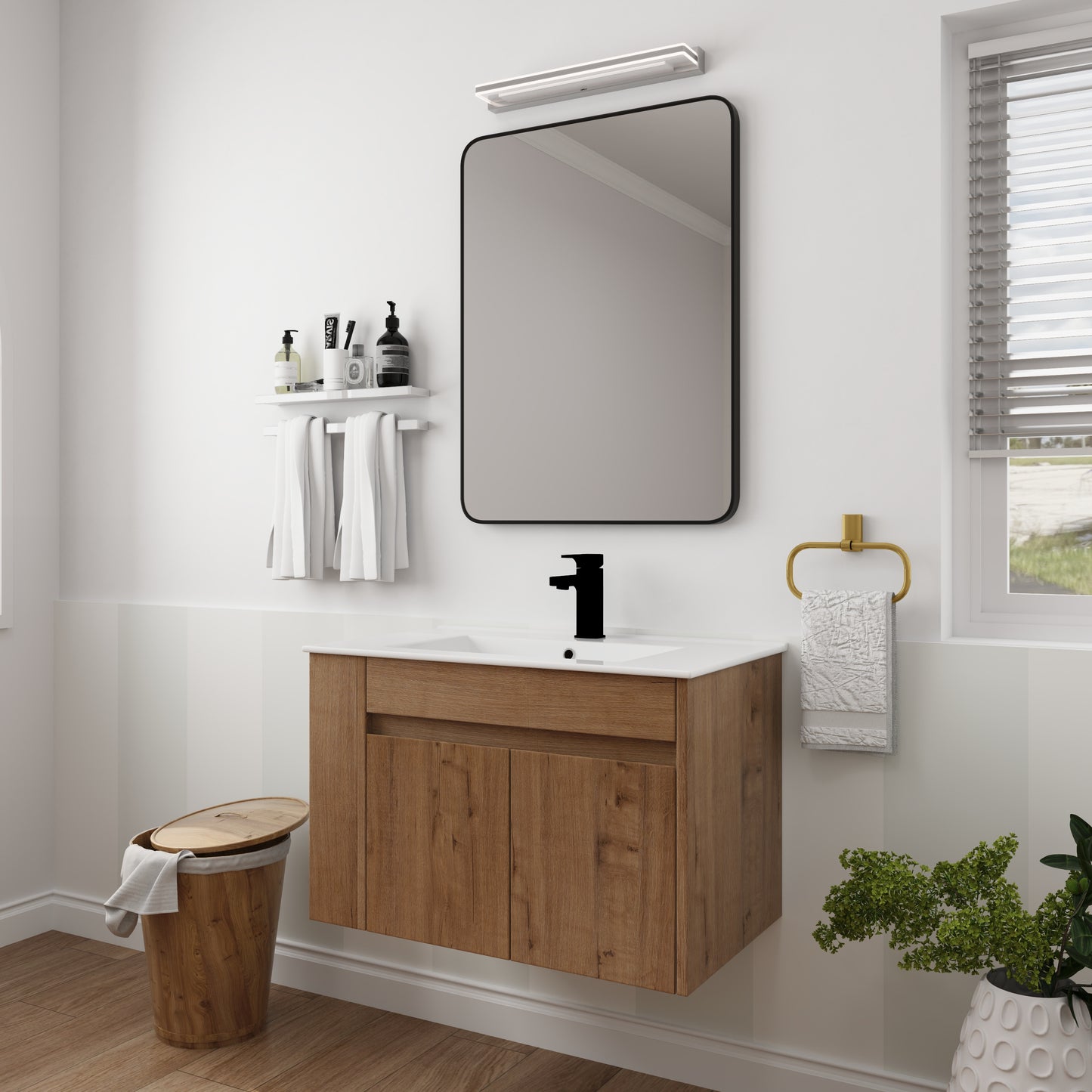 30 Inch Bathroom Vanity With White Ceramic Basin and Adjust Open Shelf(KD-PACKING)