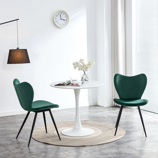 （最后3个库存）Dining chairs set of 2, Dark Green velvet Chair modern kitchen chair with metal leg