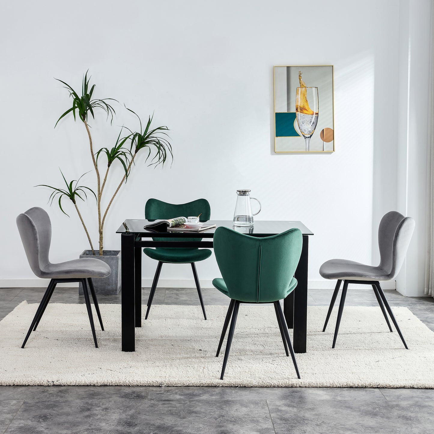 （最后3个库存）Dining chairs set of 2, Dark Green velvet Chair modern kitchen chair with metal leg