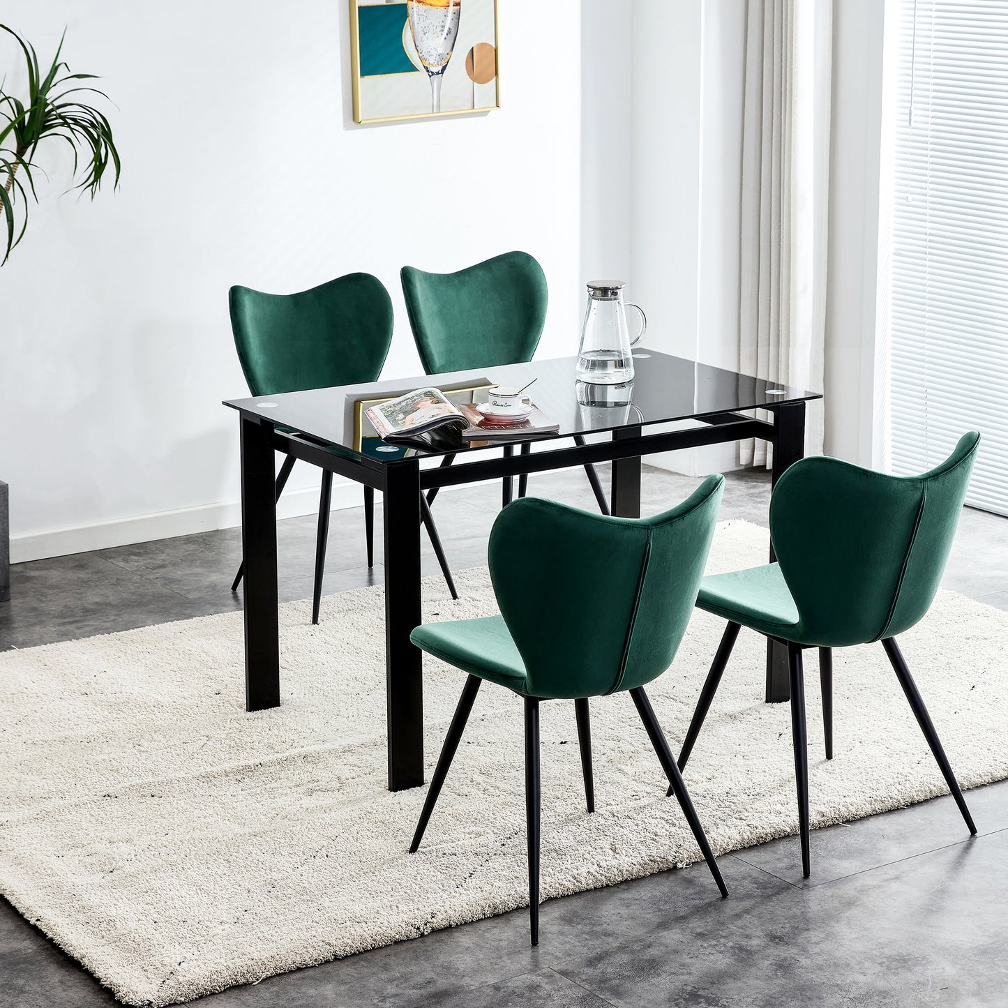 （最后3个库存）Dining chairs set of 2, Dark Green velvet Chair modern kitchen chair with metal leg