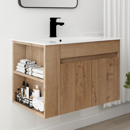 30 Inch Bathroom Vanity With White Ceramic Basin and Adjust Open Shelf(KD-PACKING)