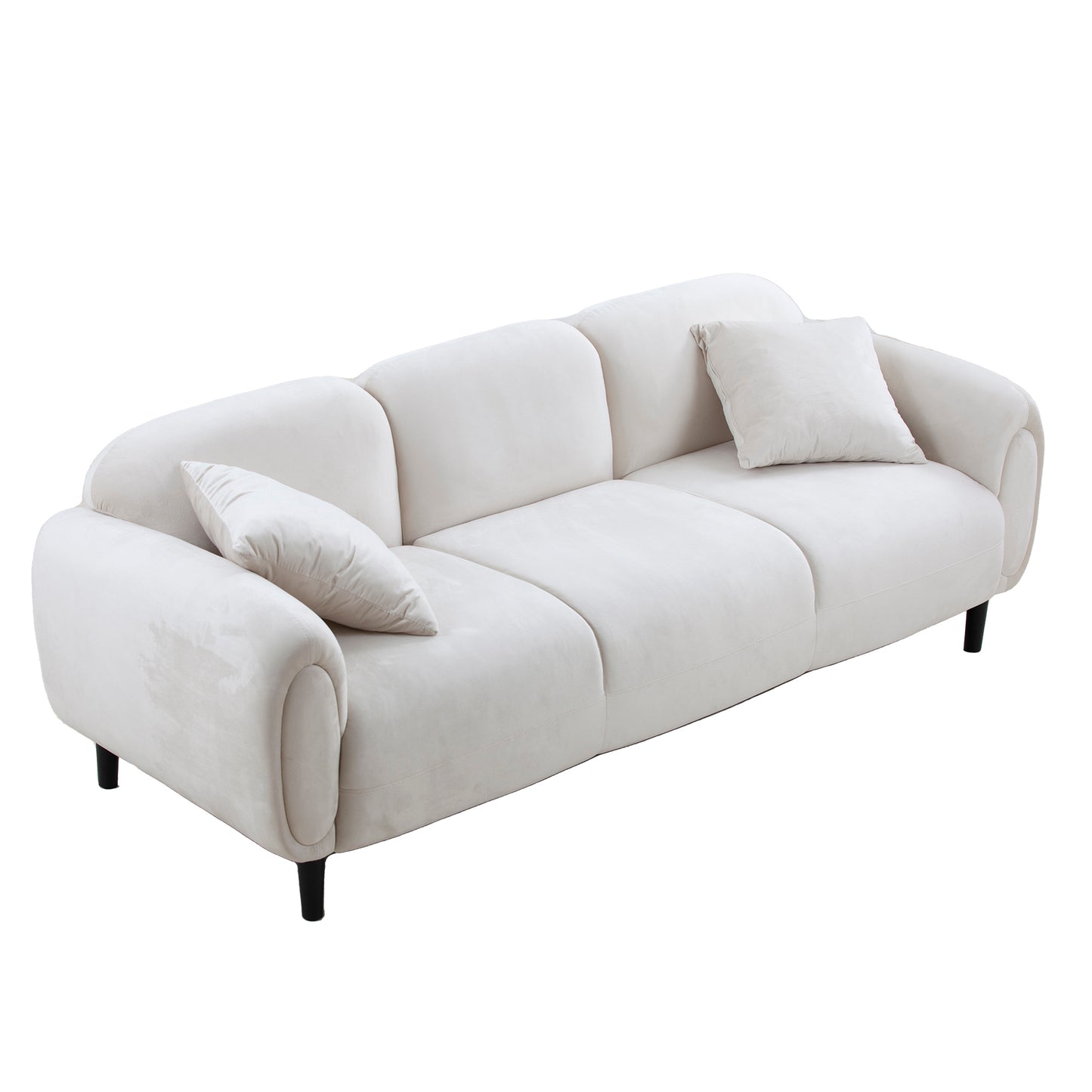 （最后3个库存）Mid Century Modern 3 seater Couch Velveteen sofa with solid wood leg for Living Room, bedroom, livingroom Beige