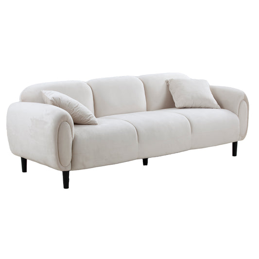 （最后3个库存）Mid Century Modern 3 seater Couch Velveteen sofa with solid wood leg for Living Room, bedroom, livingroom Beige