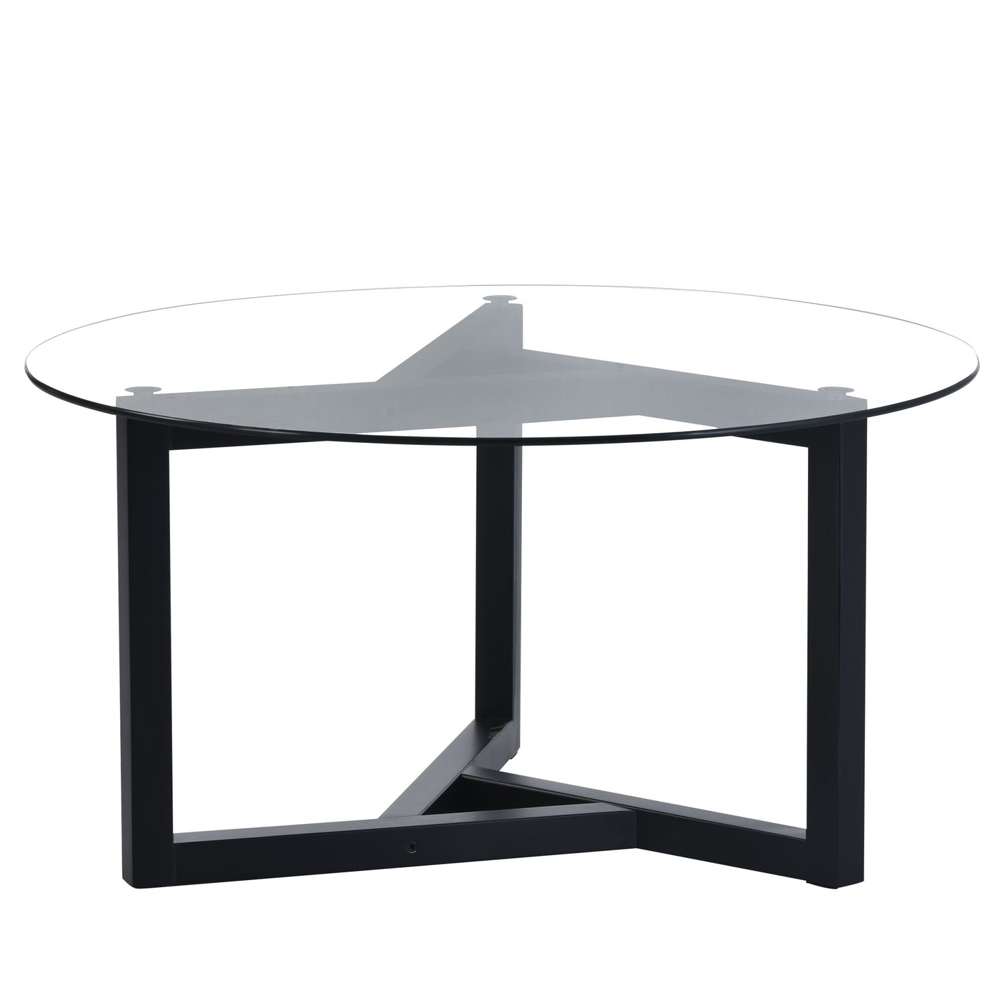 ON-TREND Round Glass Coffee Table Modern Cocktail Table Easy Assembly with Tempered Glass Top & Sturdy Wood Base (Black)