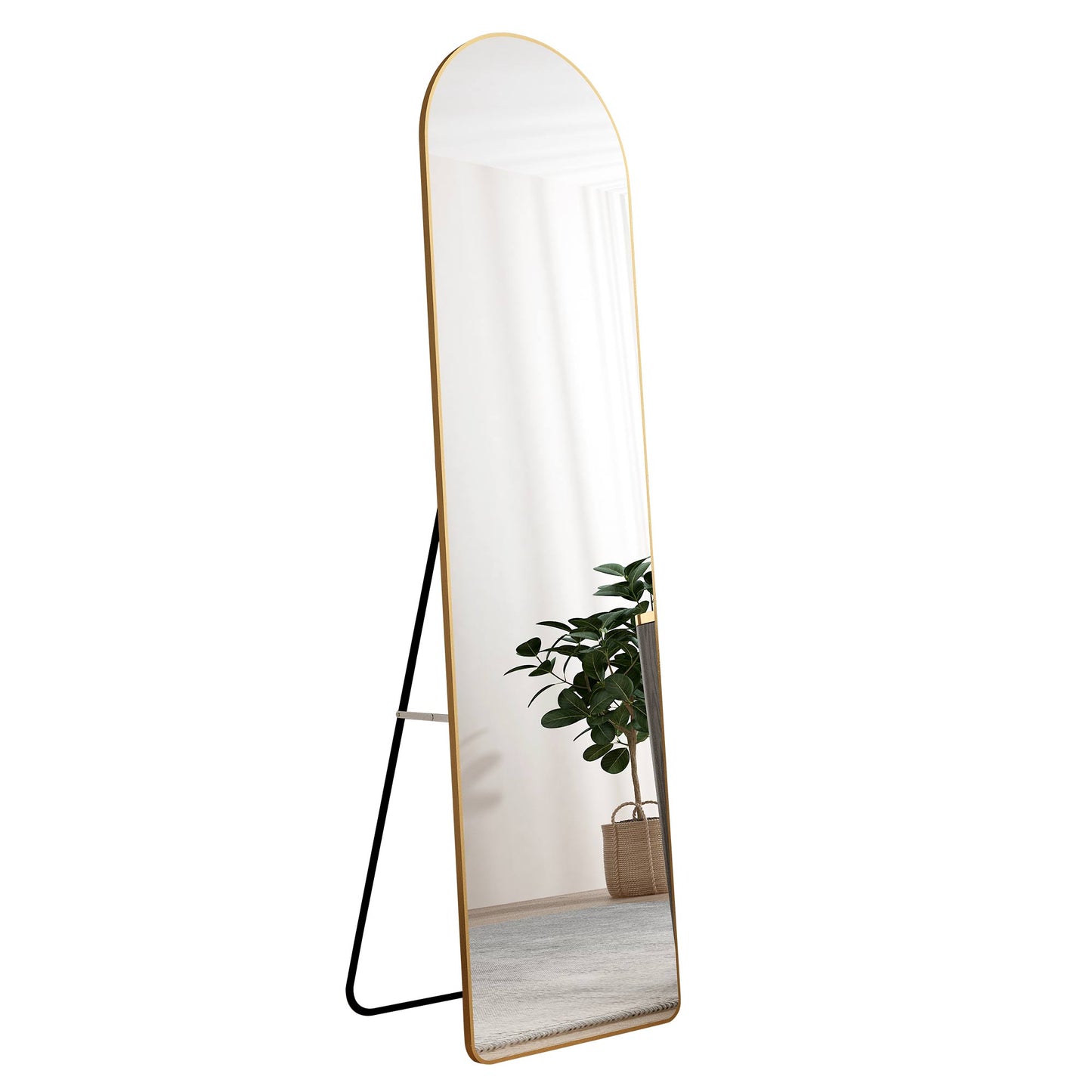 The third generation floor mounted full length rearview mirror. Aluminum alloy metal frame arched wall mirror, bathroom makeup mirror, clothing store, wall mounted. Gold 60 "*16.5"