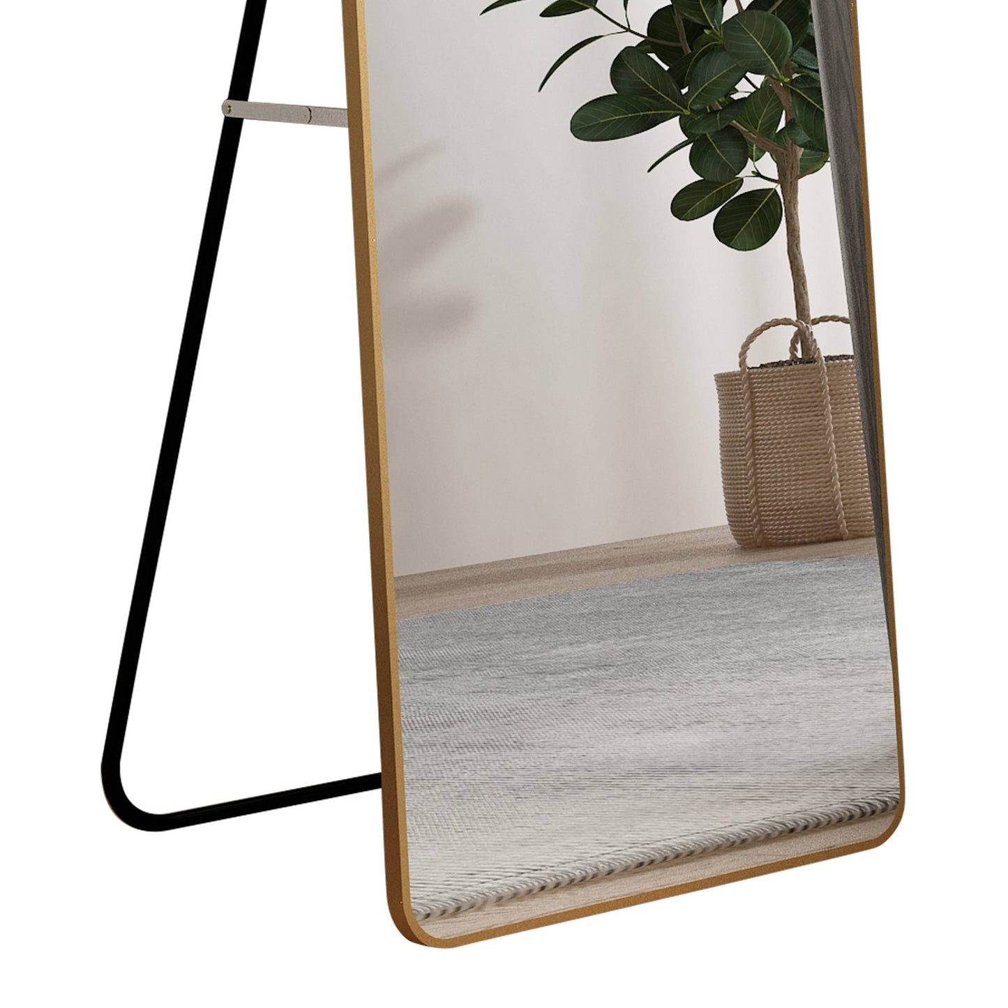 The third generation floor mounted full length rearview mirror. Aluminum alloy metal frame arched wall mirror, bathroom makeup mirror, clothing store, wall mounted. Gold 60 "*16.5"