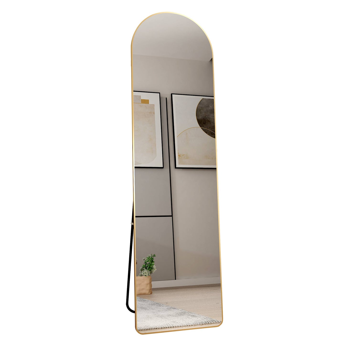 The third generation floor mounted full length rearview mirror. Aluminum alloy metal frame arched wall mirror, bathroom makeup mirror, clothing store, wall mounted. Gold 60 "*16.5"