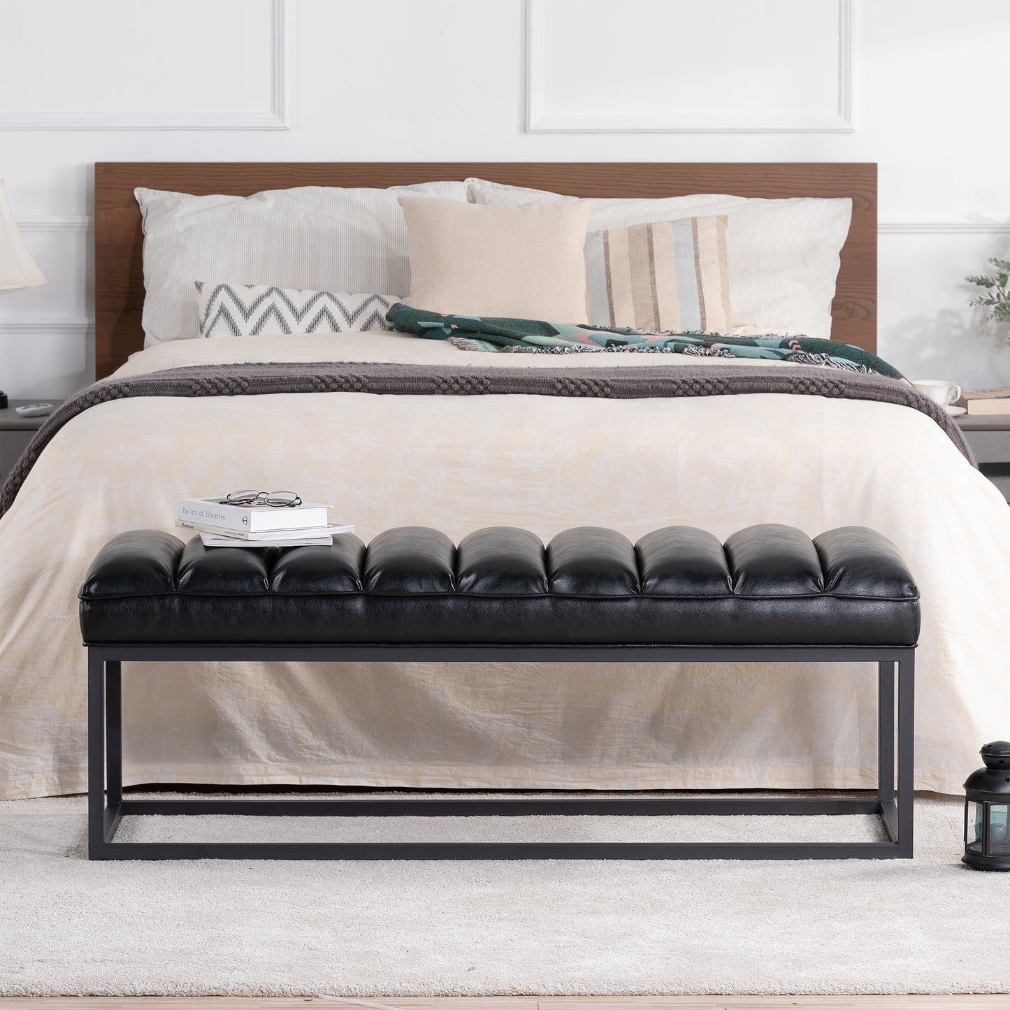 （缺货）Metal Base Upholstered Bench for Bedroom for Entryway