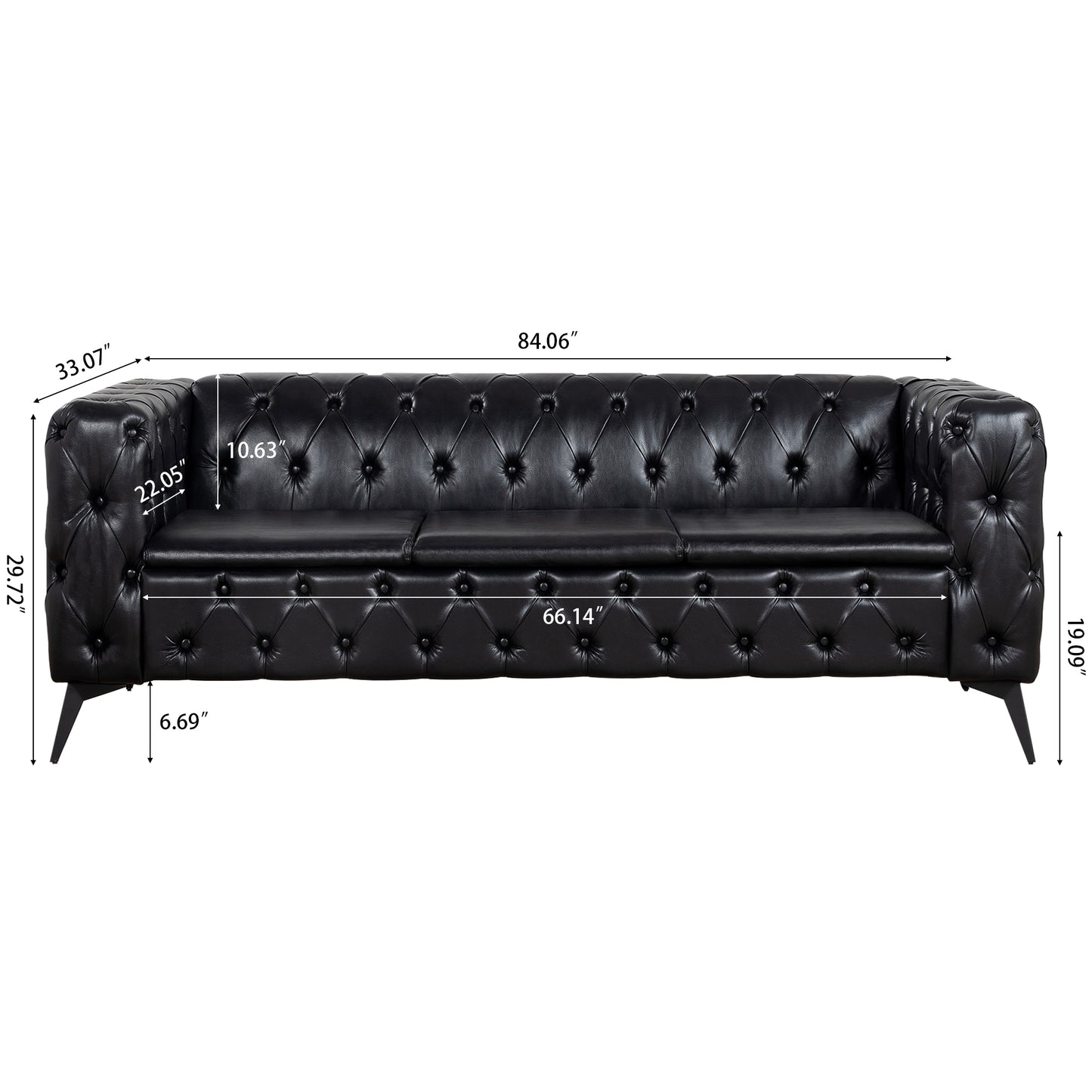 84.06 Inch Width Traditional Square Arm removable cushion 3 seater Sofa