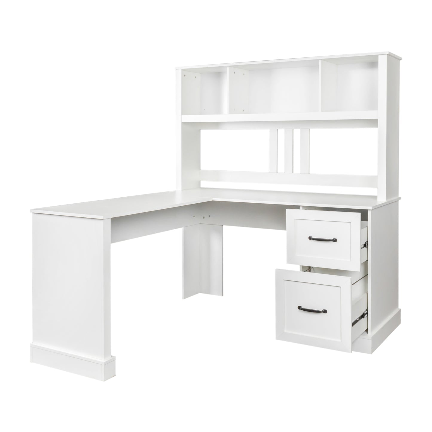 （缺货）Home Office Computer Desk with Hutch, Antiqued White finish