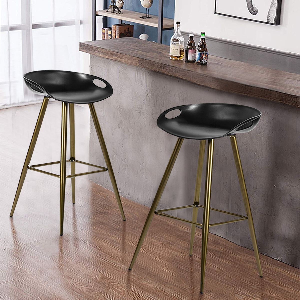 （缺货）Bak Bar & Counter Stool (Set of 2) - Black & Gold