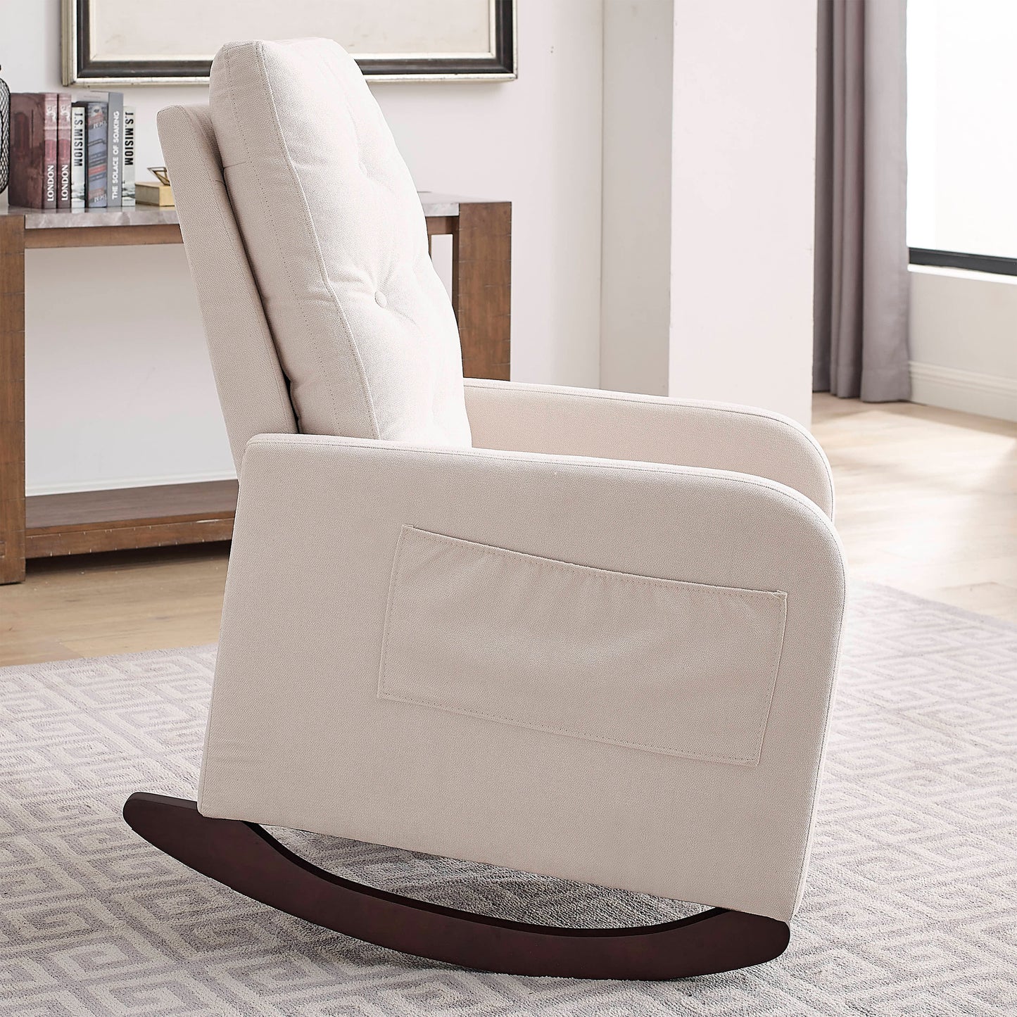 Welike 25.6"W Modern Accent High Backrest Living Room Lounge Arm Rocking Chair, Two Side Pocket