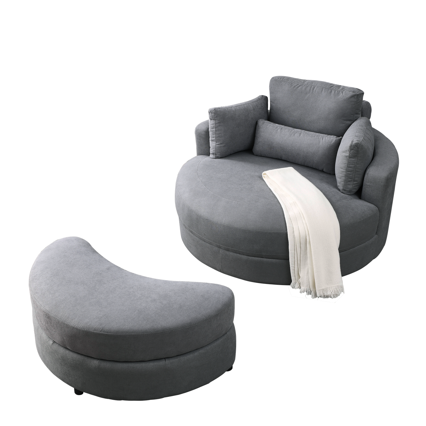 Welike Swivel Accent Barrel Modern Dark Grey Sofa Lounge Club Big Round Chair with Storage Ottoman Linen Fabric for Living Room Hotel with Pillows