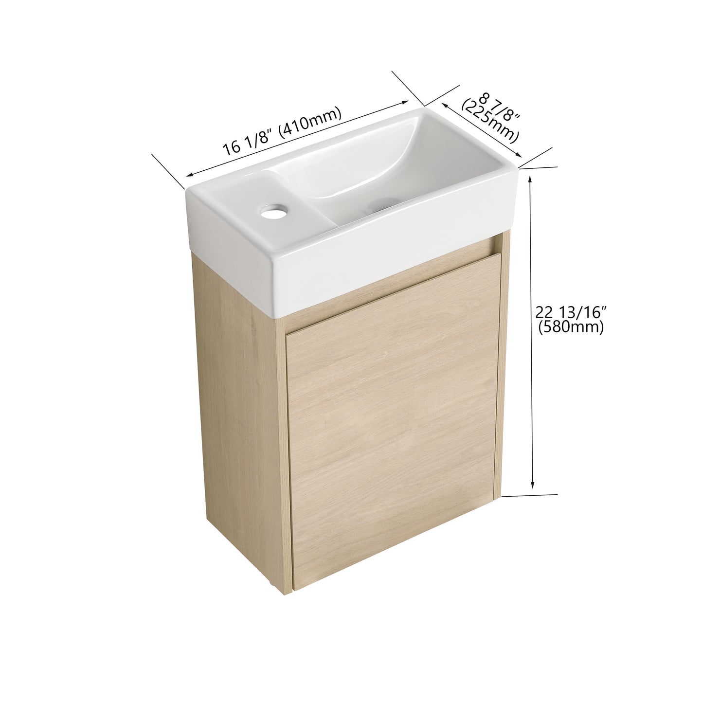 16 Inch Floating Bathroom Vanity With Single Sink,Soft Closing Doors, Suitable For Small Bathrooms-BVC03318PLO