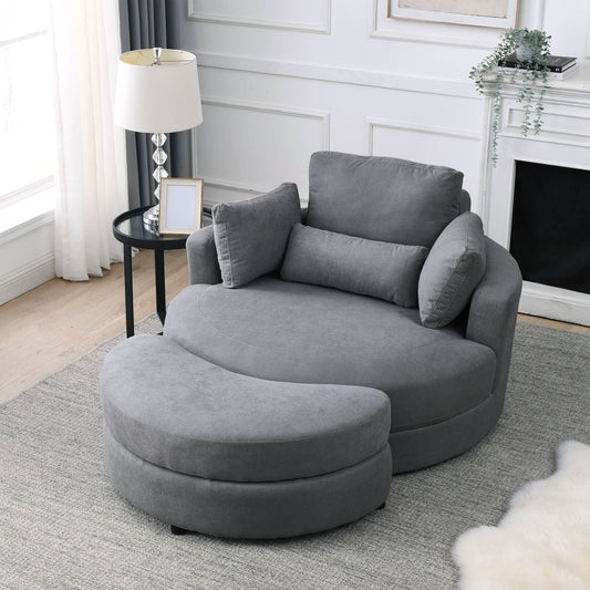 Welike Swivel Accent Barrel Modern Dark Grey Sofa Lounge Club Big Round Chair with Storage Ottoman Linen Fabric for Living Room Hotel with Pillows