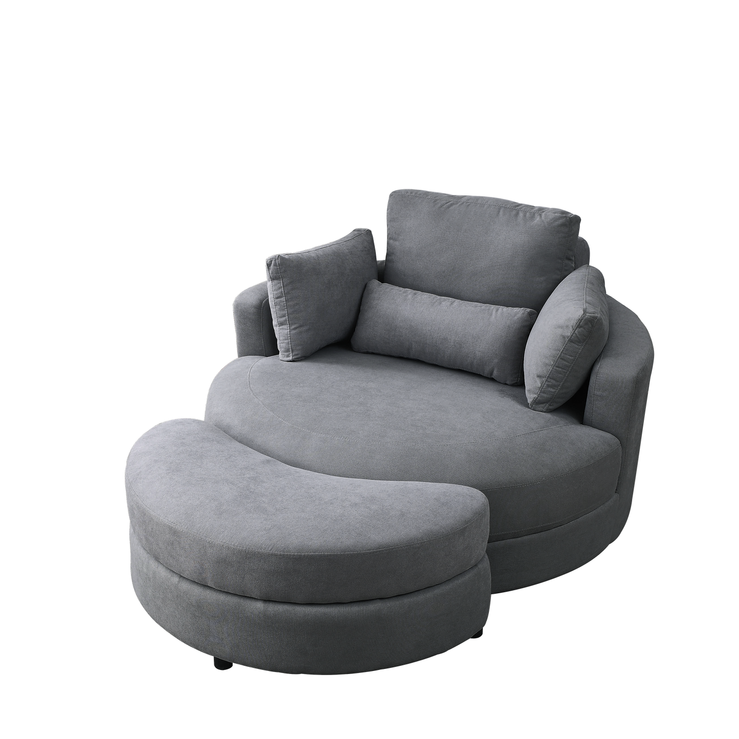 Welike Swivel Accent Barrel Modern Dark Grey Sofa Lounge Club Big Round Chair with Storage Ottoman Linen Fabric for Living Room Hotel with Pillows