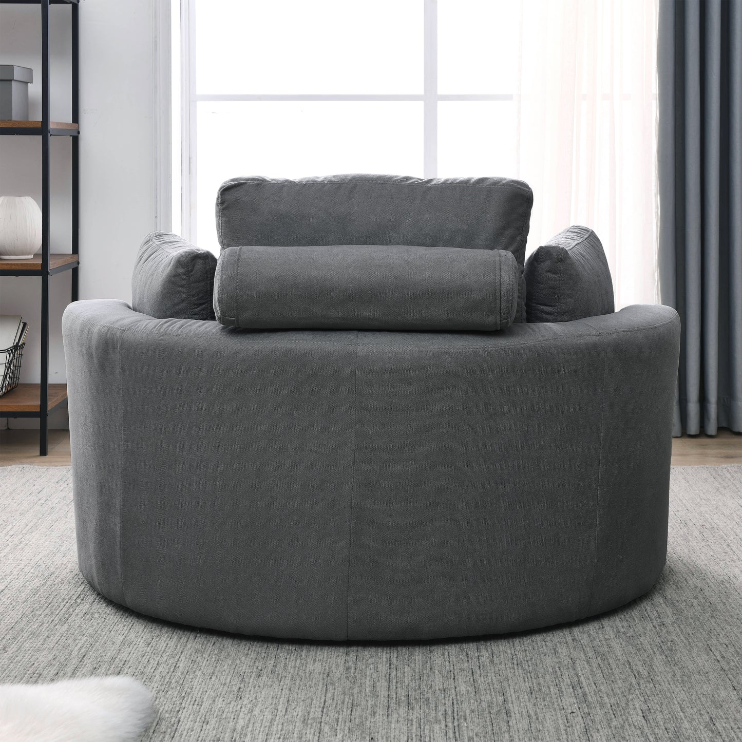 Welike Swivel Accent Barrel Modern Dark Grey Sofa Lounge Club Big Round Chair with Storage Ottoman Linen Fabric for Living Room Hotel with Pillows