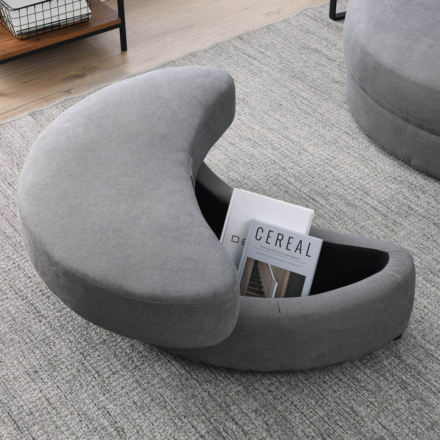 Welike Swivel Accent Barrel Modern Dark Grey Sofa Lounge Club Big Round Chair with Storage Ottoman Linen Fabric for Living Room Hotel with Pillows