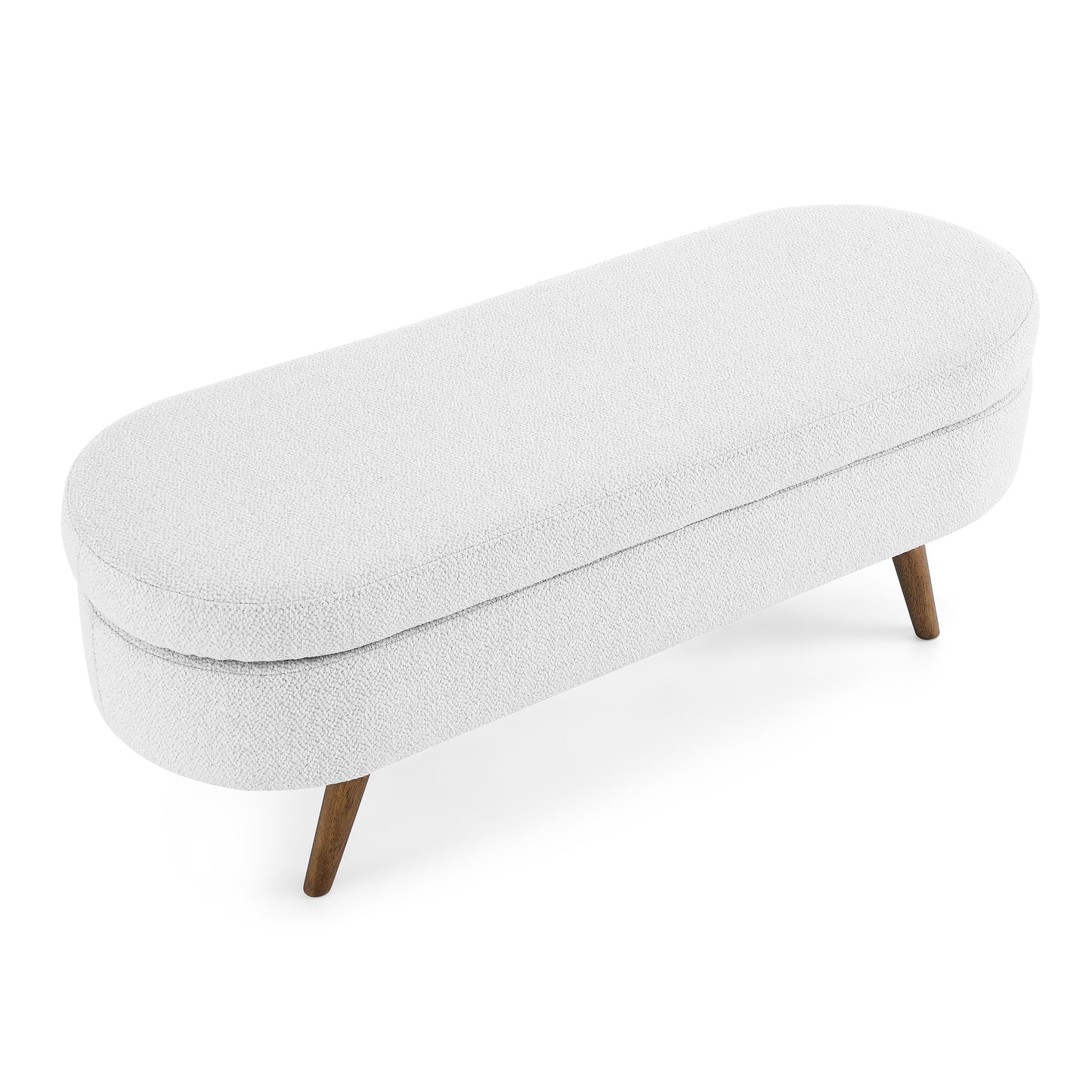 Ottoman Oval Storage Bench,Rubber Wood Legs,White(43.5"x16"x16")