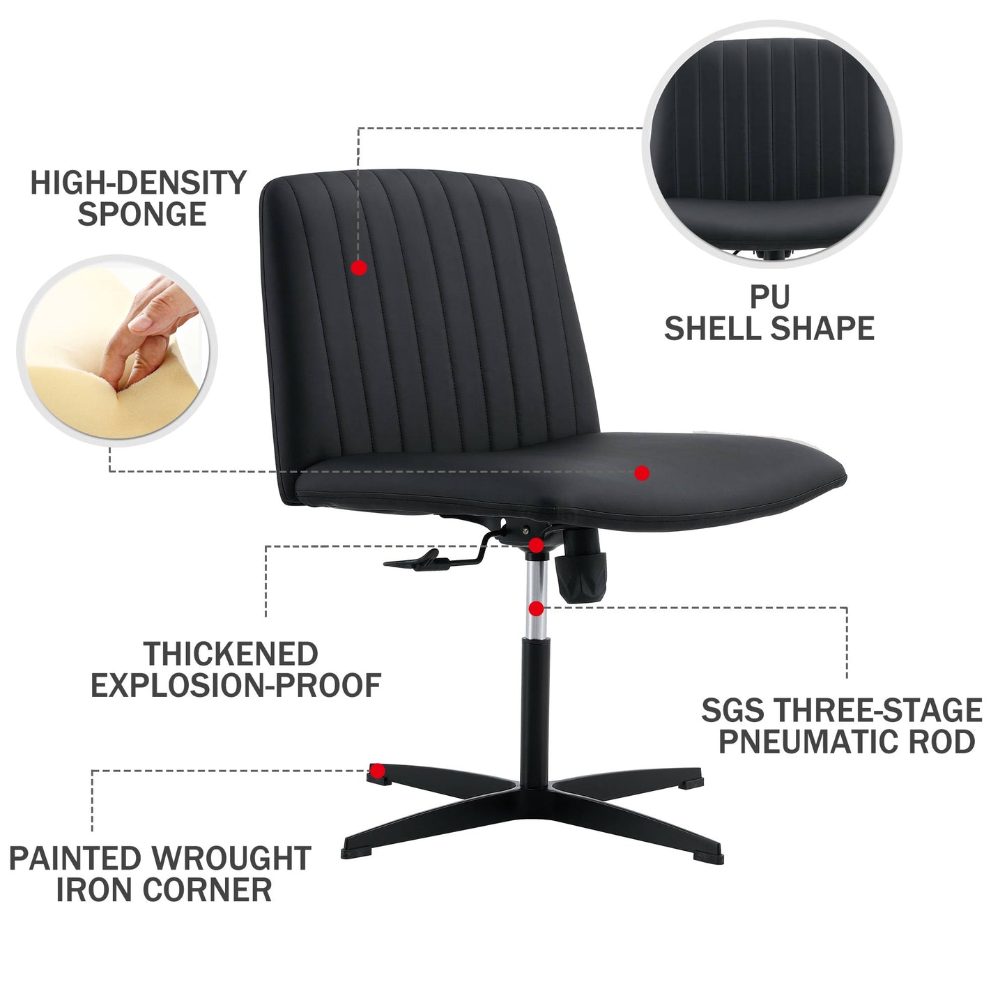 Black High Grade Pu Material. Home Computer Chair Office Chair Adjustable 360 ° Swivel Cushion Chair With Black Foot Swivel Chair Makeup Chair Study Desk Chair