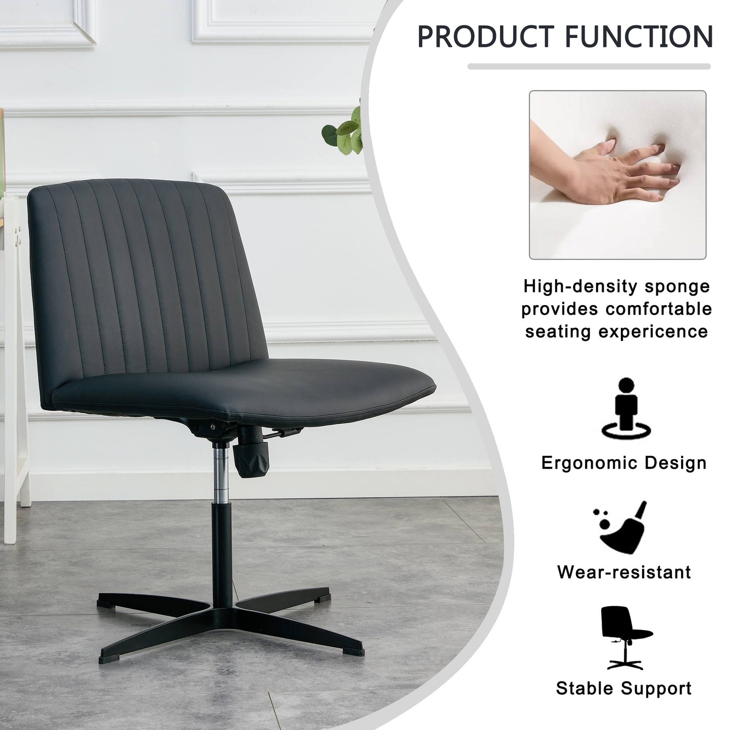 Black High Grade Pu Material. Home Computer Chair Office Chair Adjustable 360 ° Swivel Cushion Chair With Black Foot Swivel Chair Makeup Chair Study Desk Chair