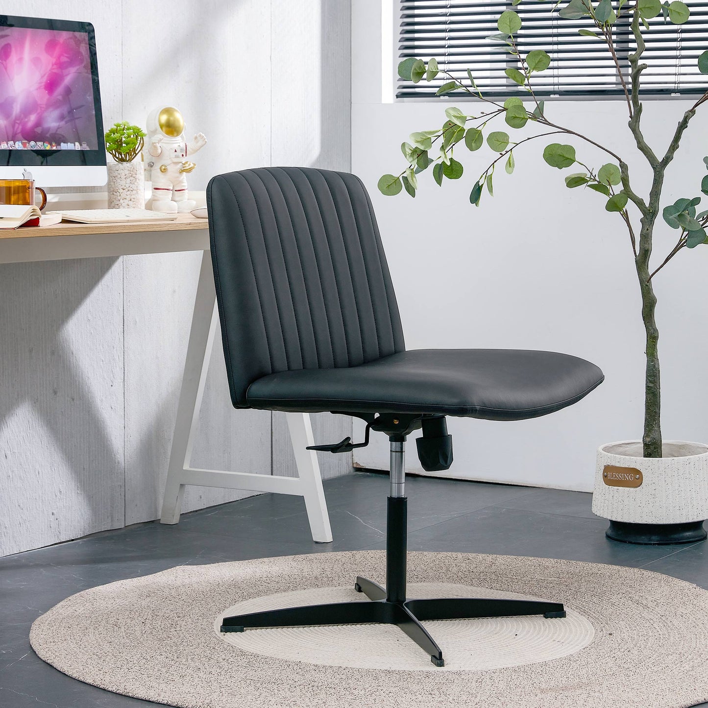 Black High Grade Pu Material. Home Computer Chair Office Chair Adjustable 360 ° Swivel Cushion Chair With Black Foot Swivel Chair Makeup Chair Study Desk Chair