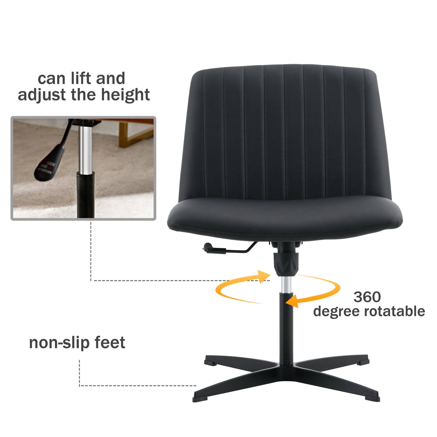 Black High Grade Pu Material. Home Computer Chair Office Chair Adjustable 360 ° Swivel Cushion Chair With Black Foot Swivel Chair Makeup Chair Study Desk Chair