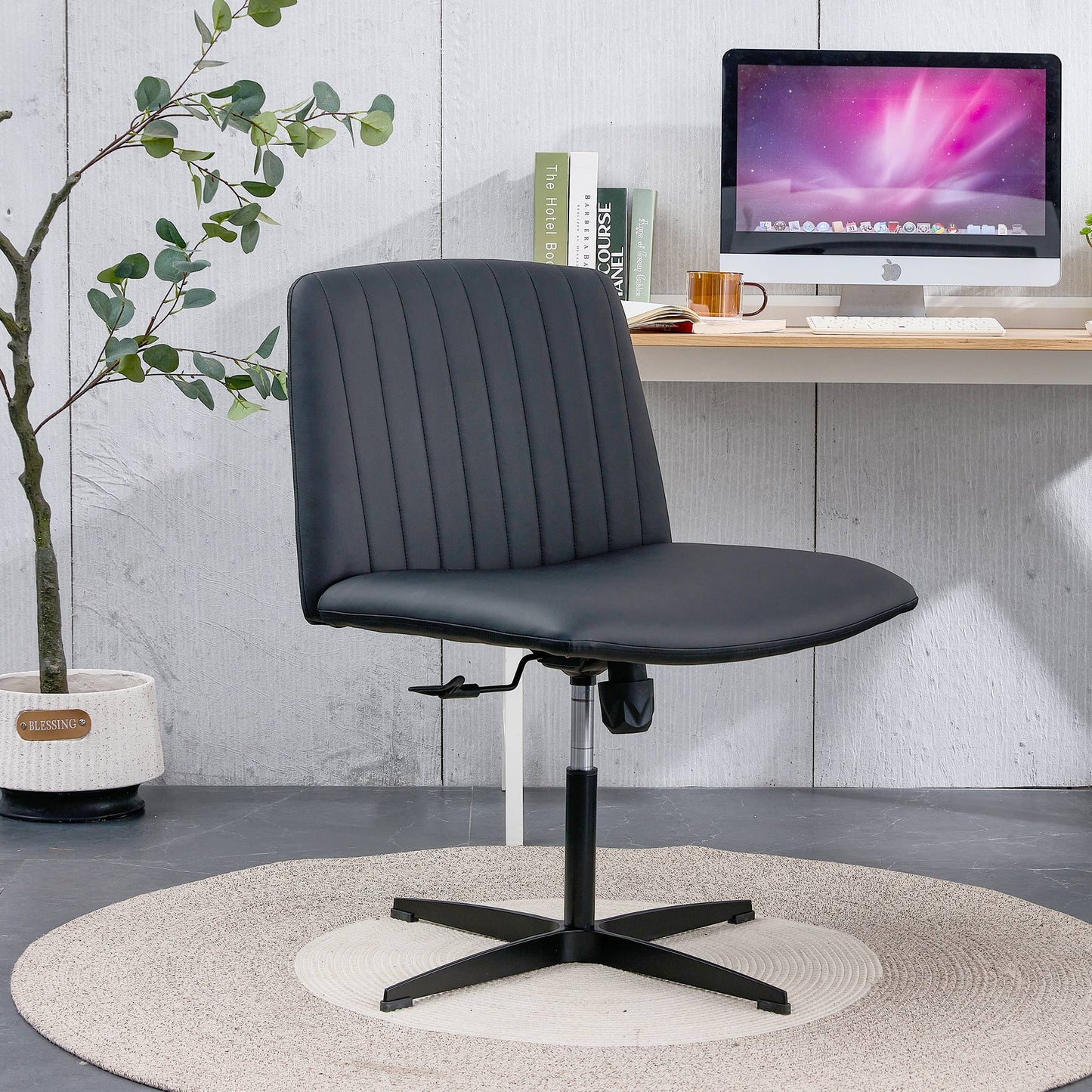 Black High Grade Pu Material. Home Computer Chair Office Chair Adjustable 360 ° Swivel Cushion Chair With Black Foot Swivel Chair Makeup Chair Study Desk Chair