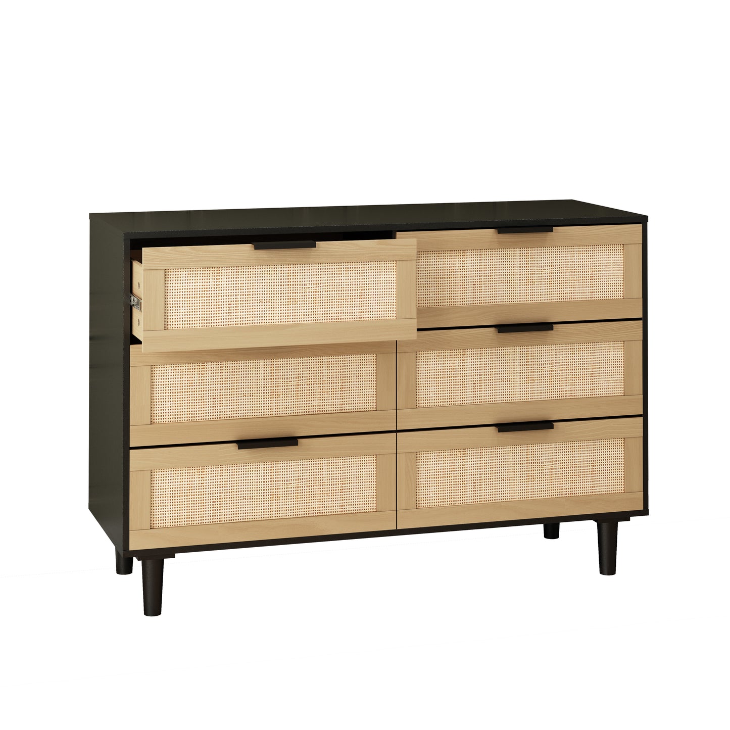 6 drawers Rattan dresser Rattan Drawer, Bedroom,Living Room (Black)