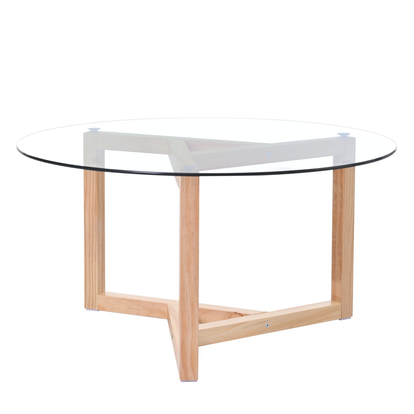 ON-TREND Round Glass Coffee Table Modern Cocktail Table Easy Assembly with Tempered Glass Top & Sturdy Wood Base, Natural