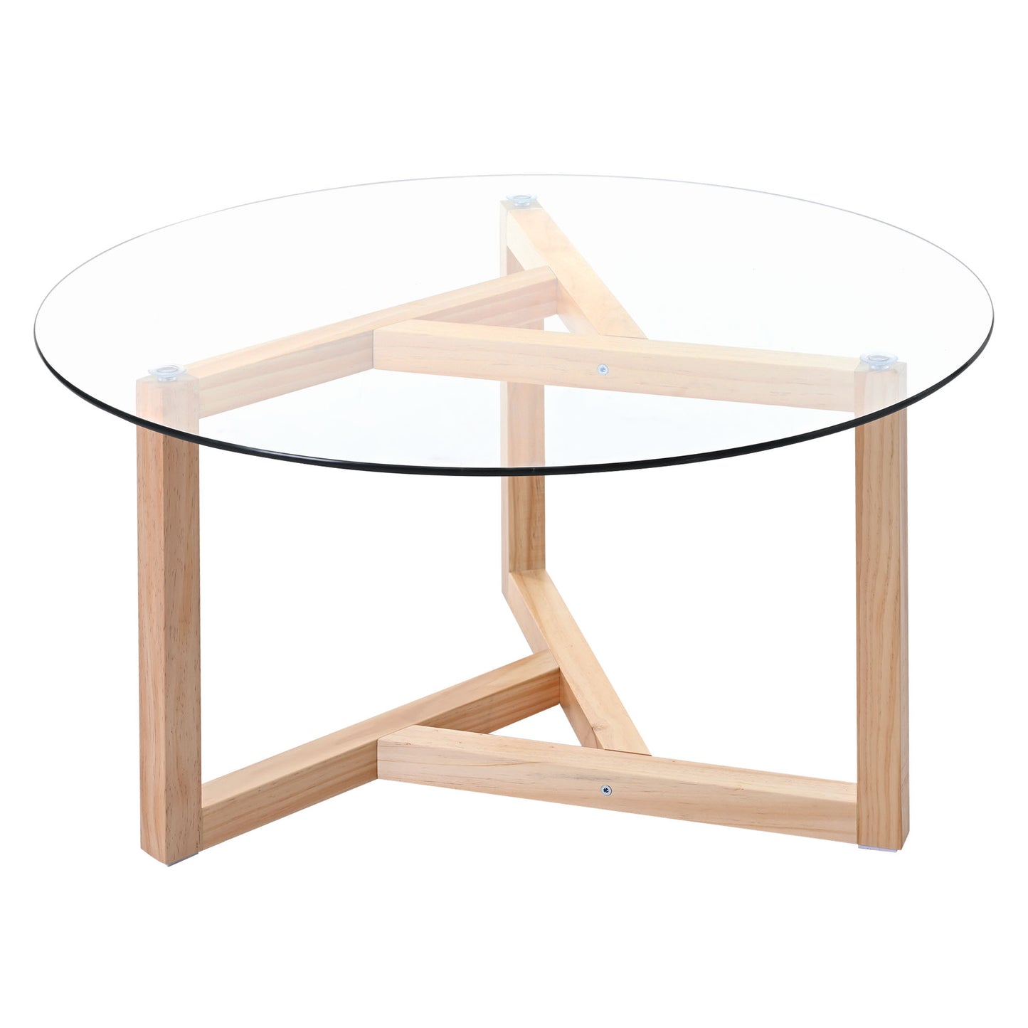 ON-TREND Round Glass Coffee Table Modern Cocktail Table Easy Assembly with Tempered Glass Top & Sturdy Wood Base, Natural