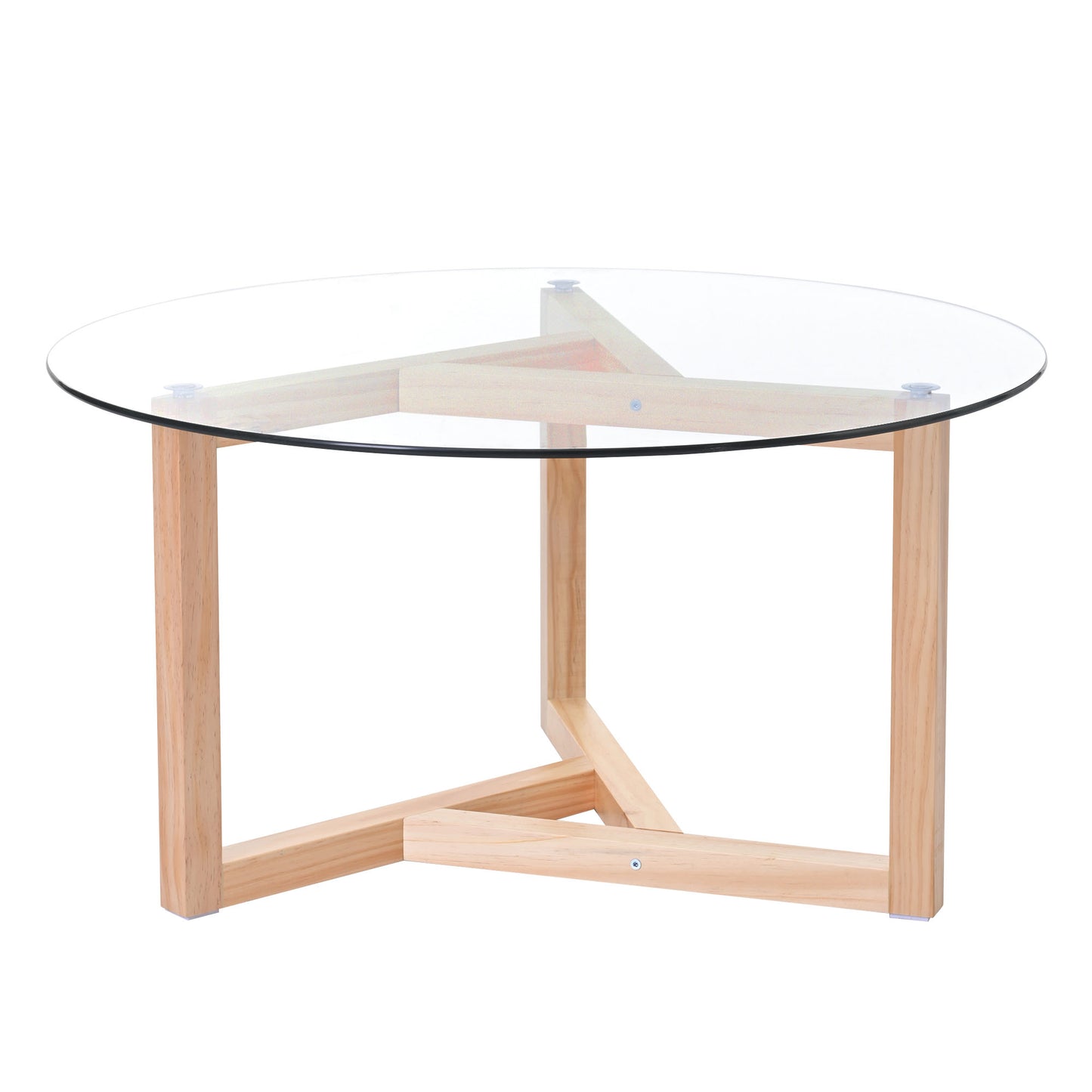 ON-TREND Round Glass Coffee Table Modern Cocktail Table Easy Assembly with Tempered Glass Top & Sturdy Wood Base, Natural