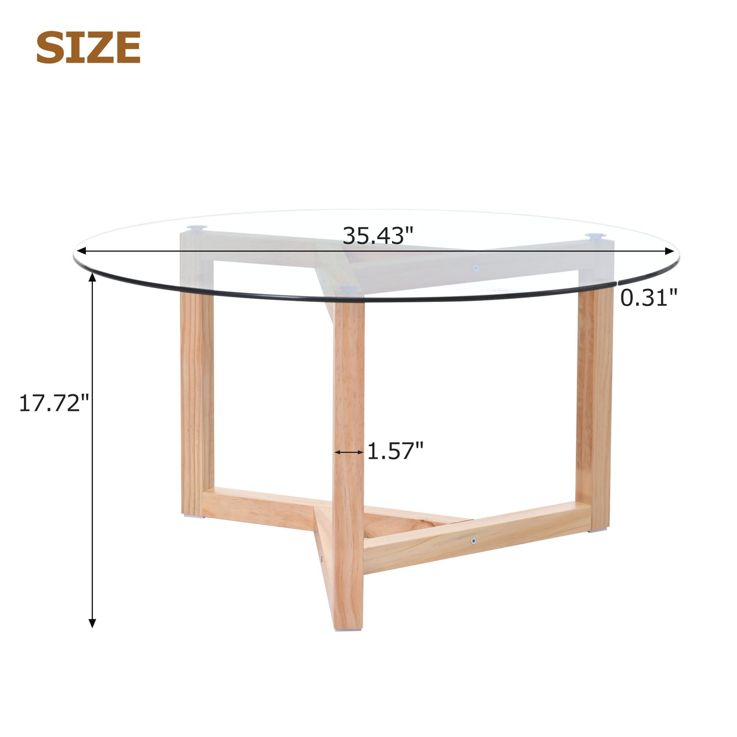 ON-TREND Round Glass Coffee Table Modern Cocktail Table Easy Assembly with Tempered Glass Top & Sturdy Wood Base, Natural